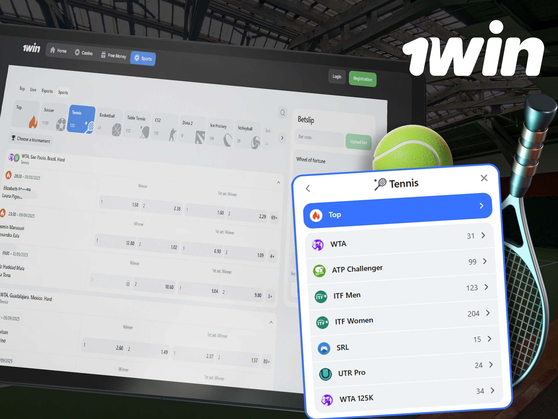 1Win is your betting option for Tennis.