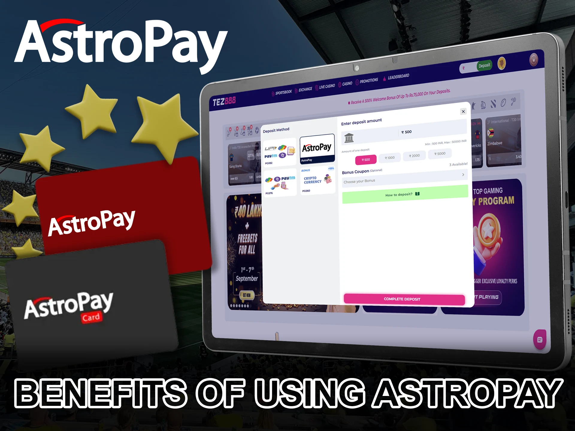 Use AstroPay and get more benefits from bookmakers.
