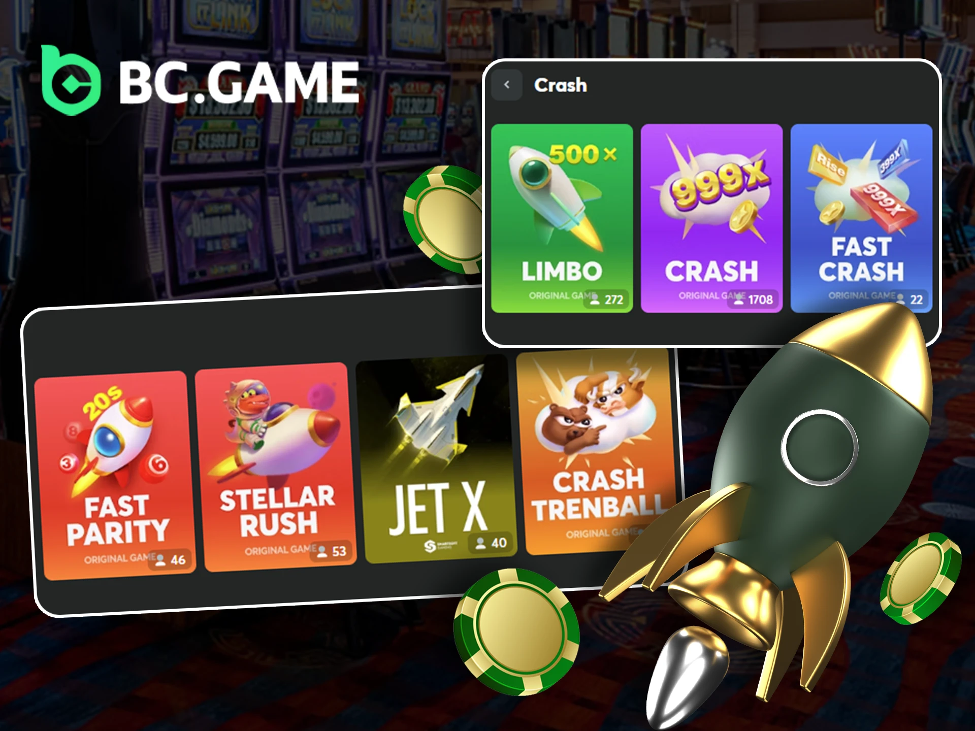 BC Game Crash game with a graph showing the multiplier.