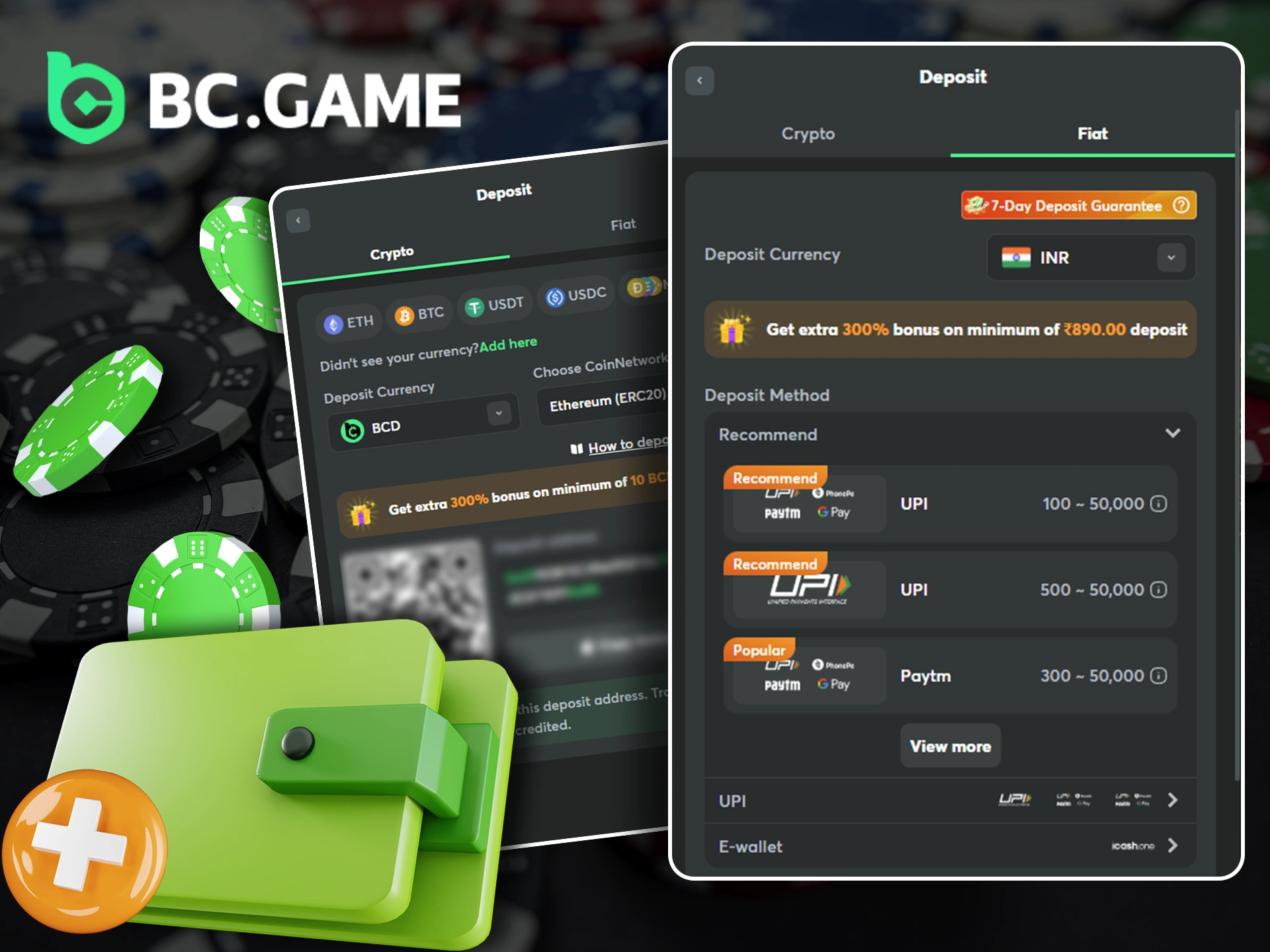 BC Game deposit methods and instructions.