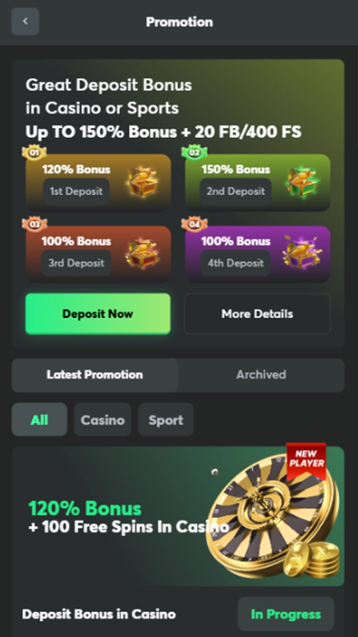 Screenshot of BC Game mobile version showing the bonuses page with various promotional offers.