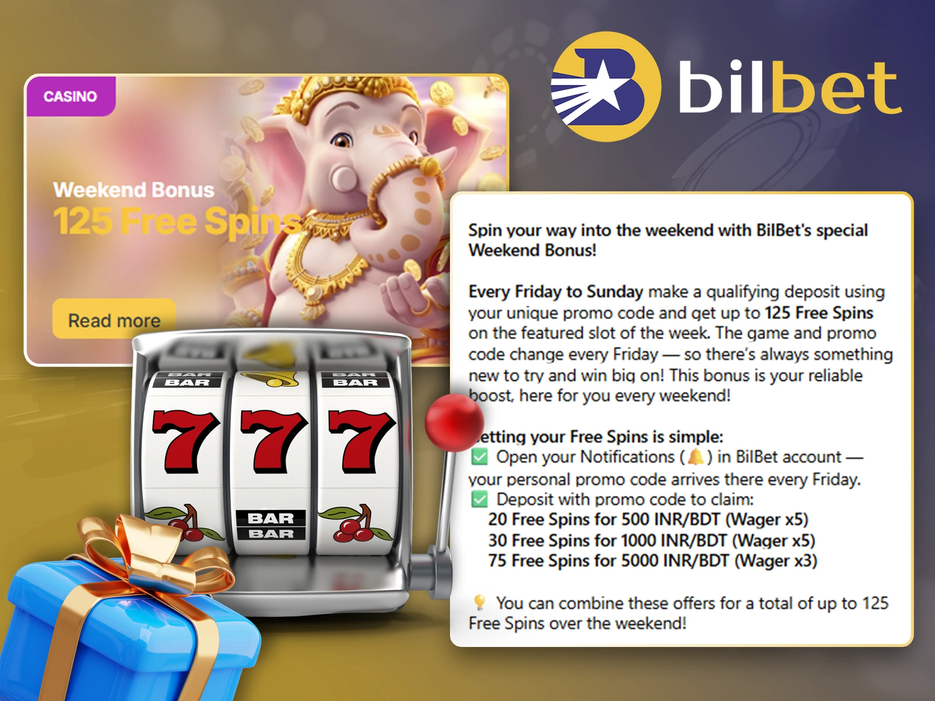 Claim your free spins with the Weekend Bonus at Bilbet.