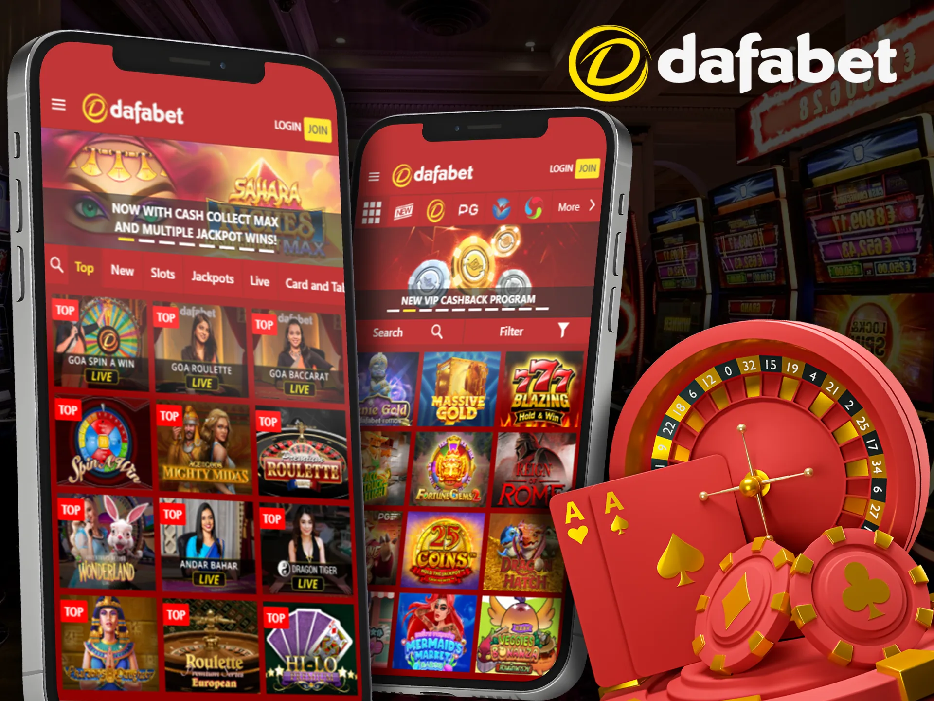 Winnings await you in the casino games inserts in the Dafabet app.