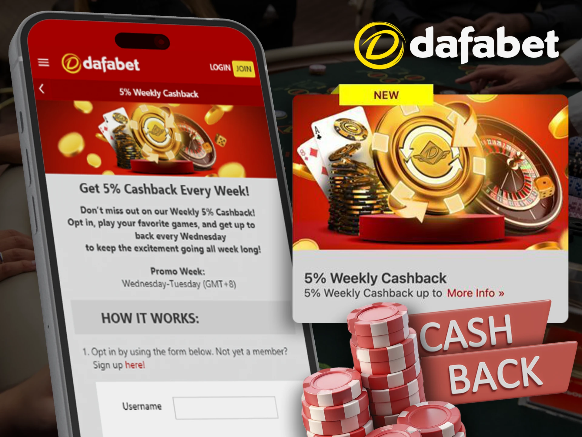 Don't miss out on Dafabet's weekly cashback bonus.