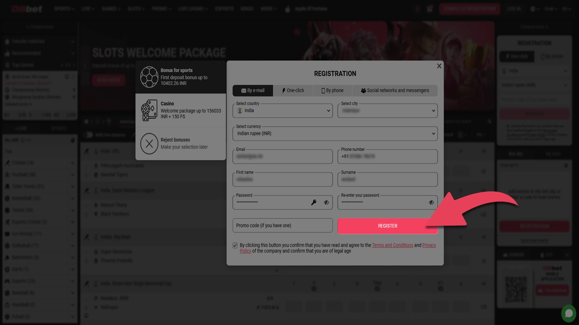 Confirm that you have completed your DBbet account registration.