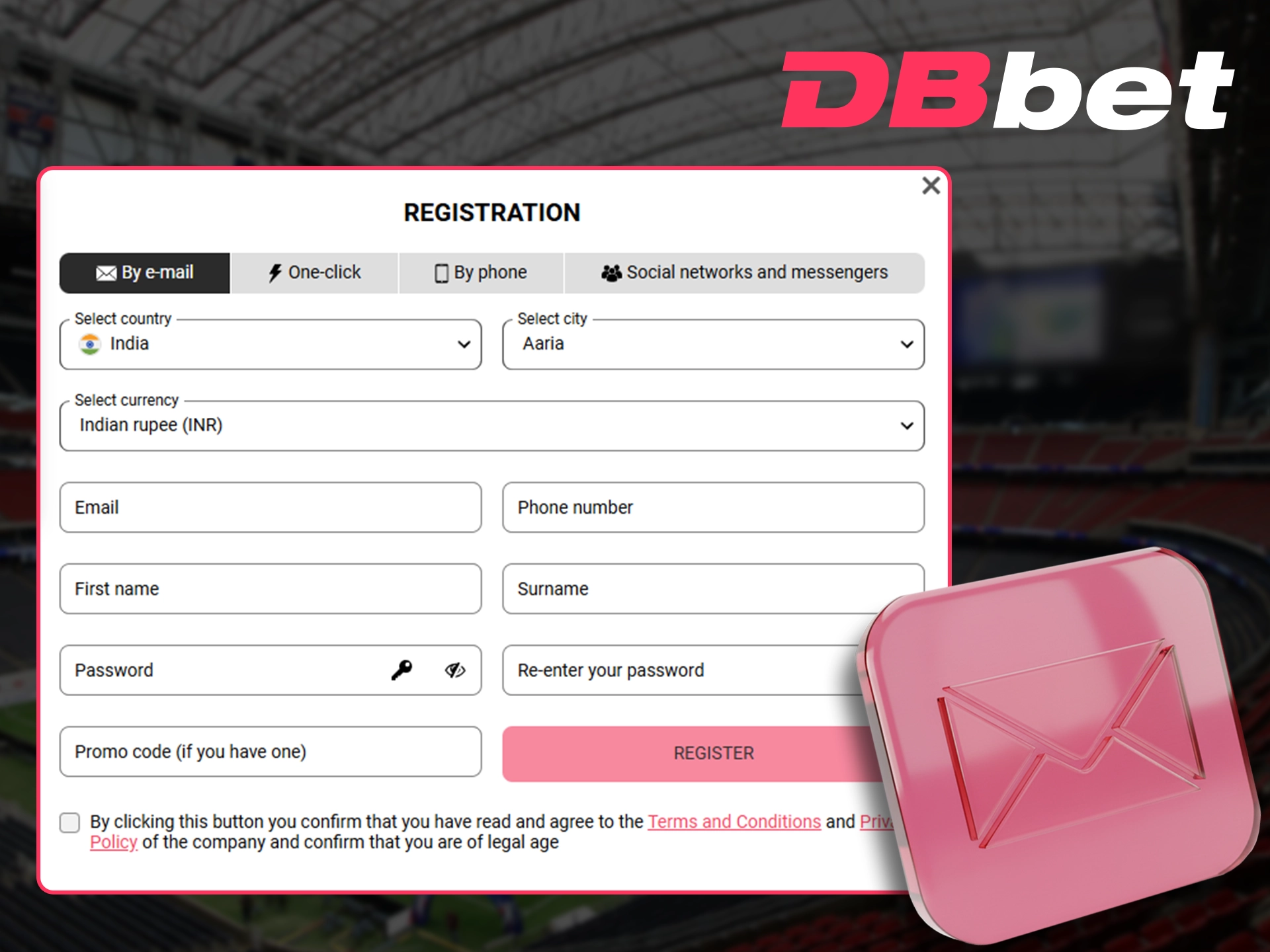Use your email and receive a code to create an account at DBbet
