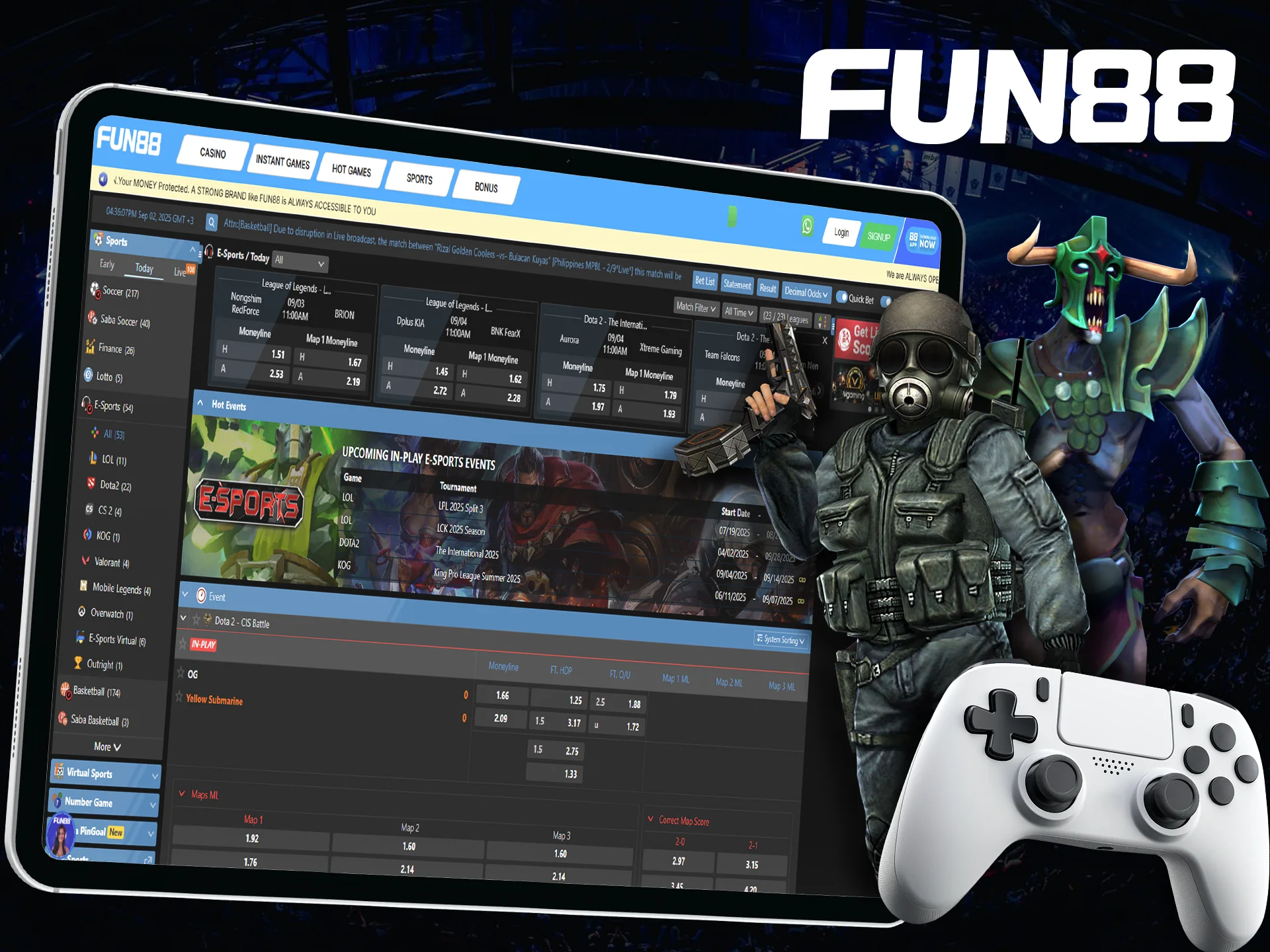 Select a game and winner in the Esport section at Fun88.