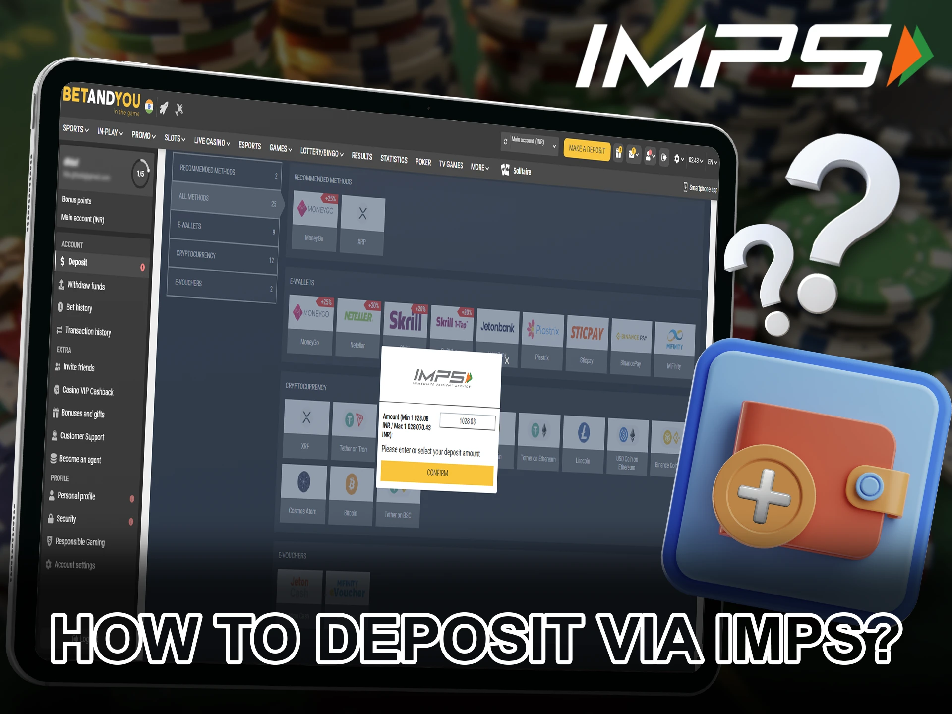 Top up your personal betting account using IMPS.