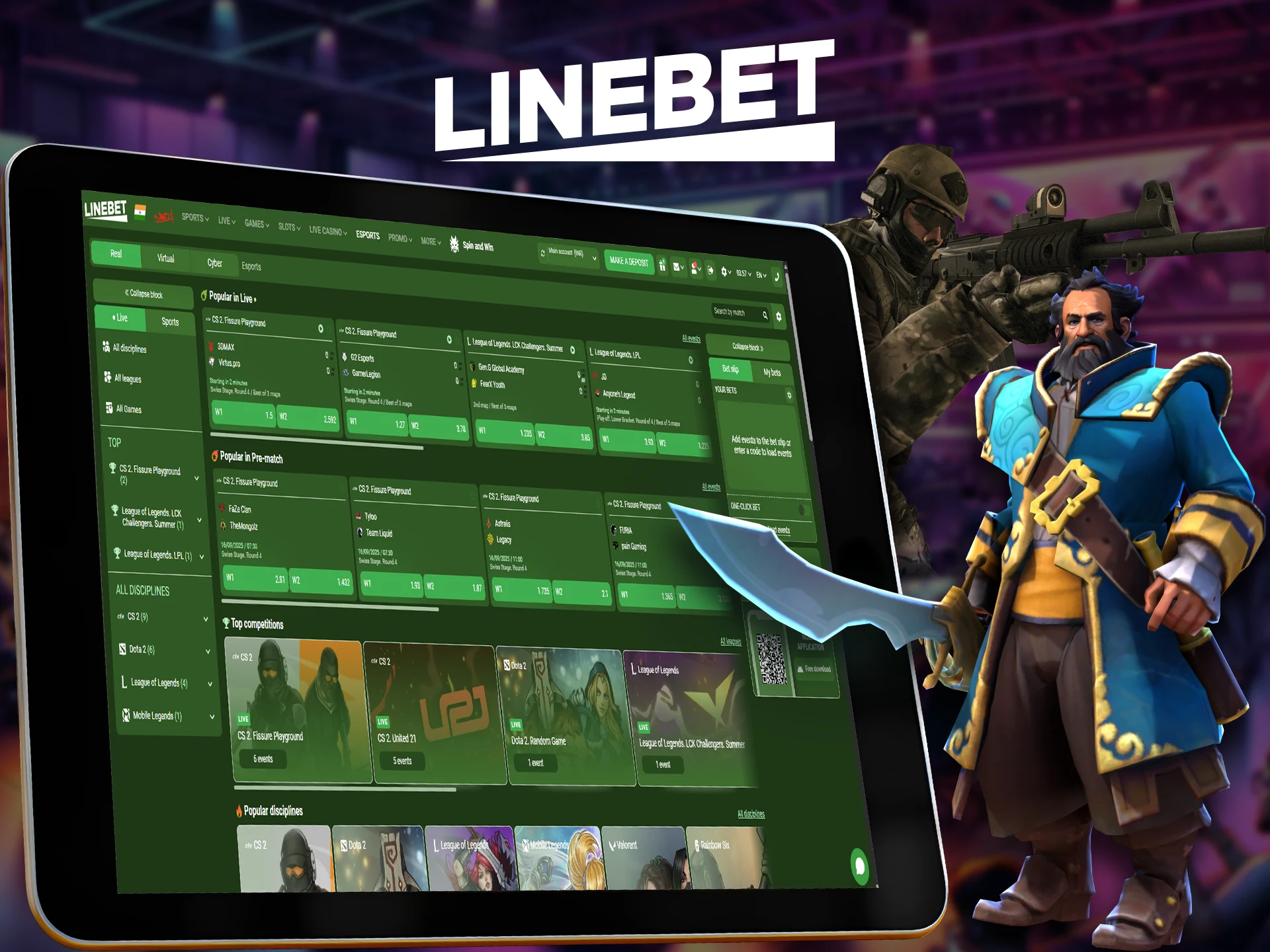 Choose a team or game for winning Esports bets at Linebet.
