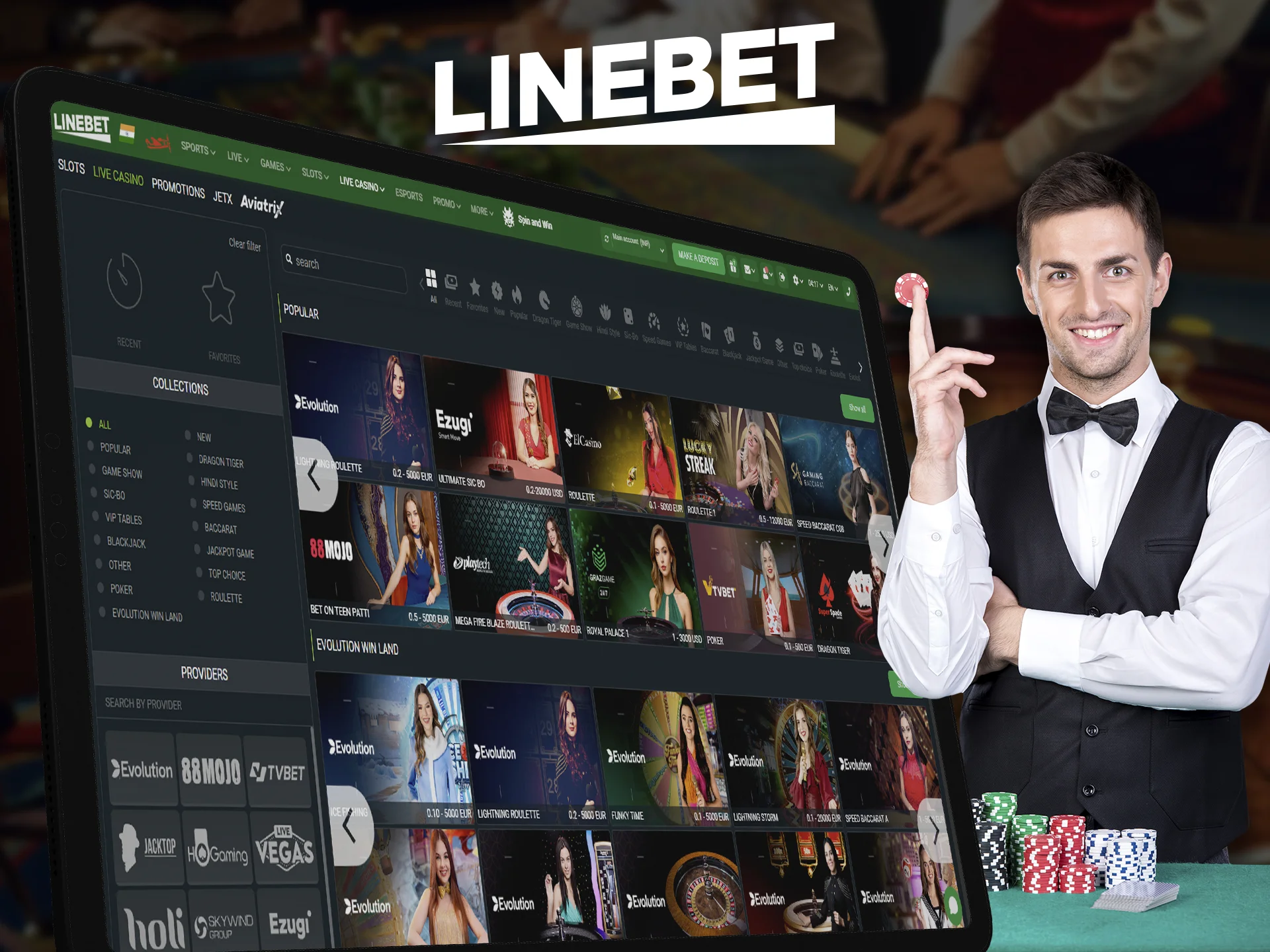 Play with live dealers and win at Linebet live casino.