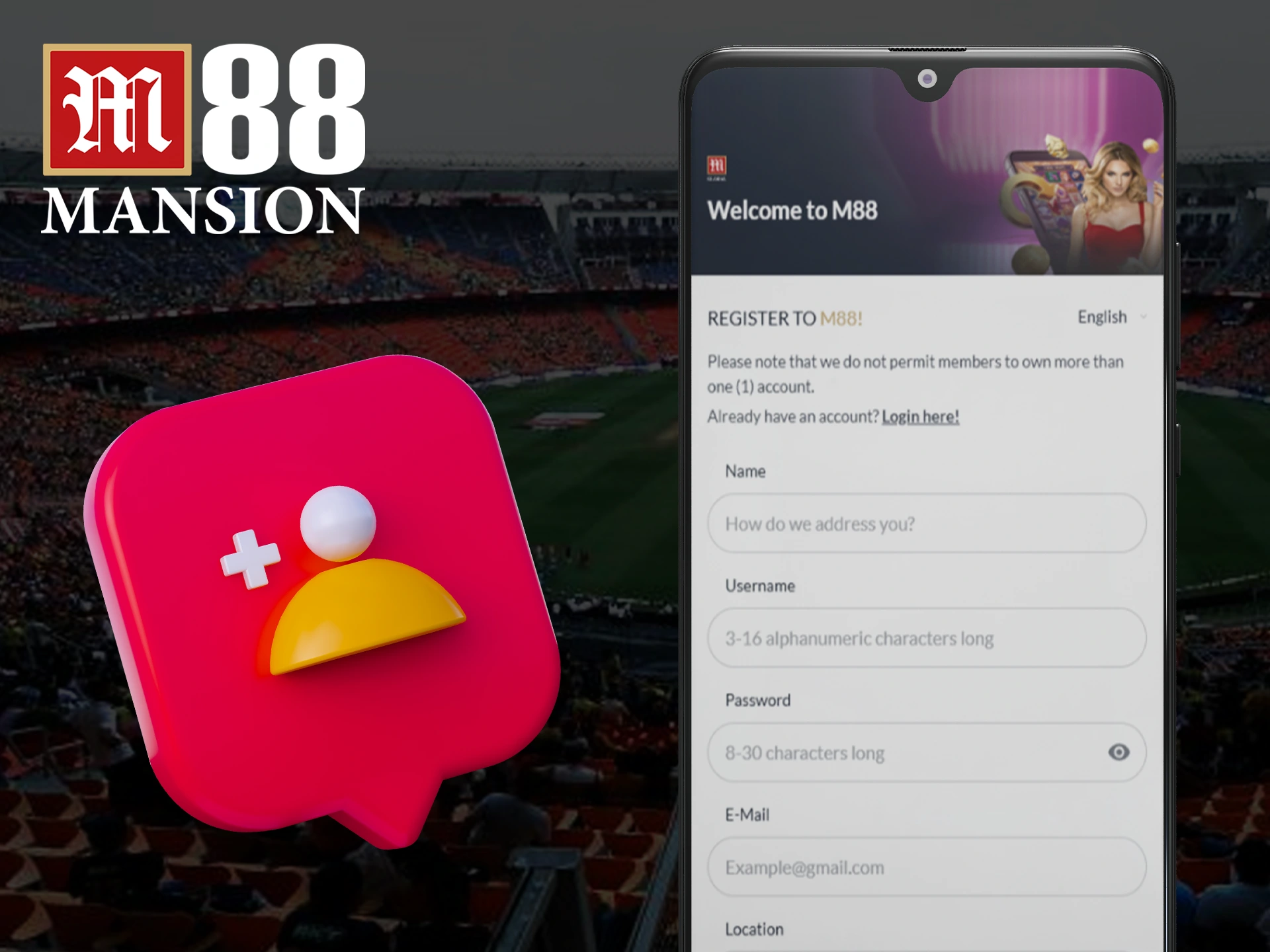 Create a personal account to start playing M88.