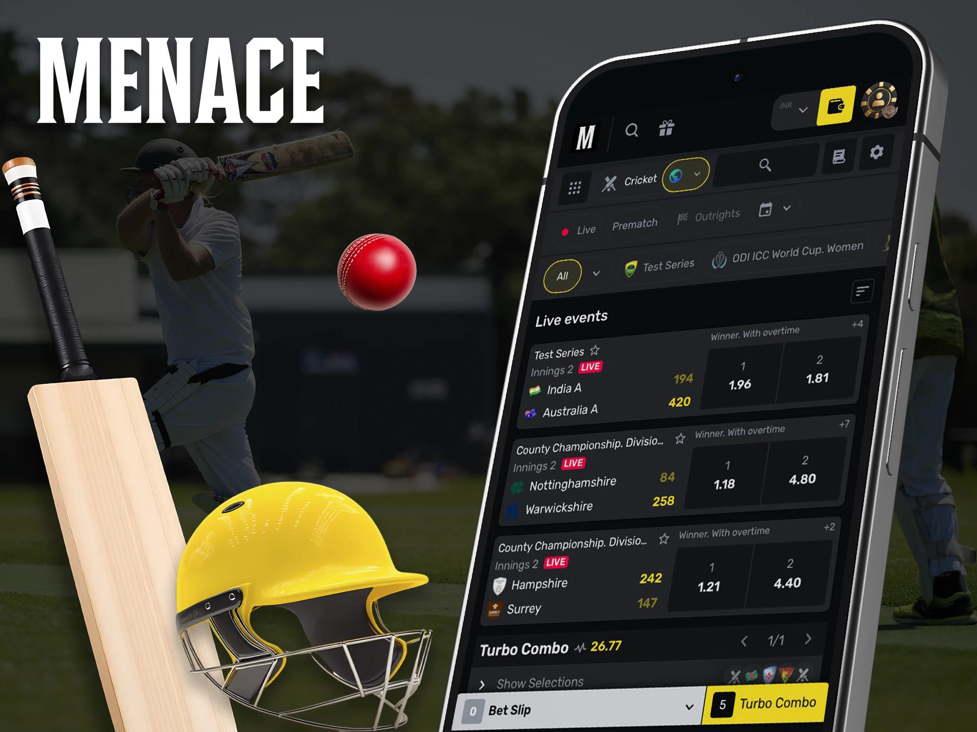 Bet on your favorite cricket teams anywhere with the Menace King app.