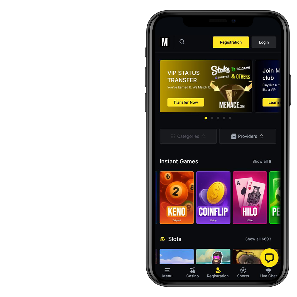 Try the Menace King casino and sports betting app.