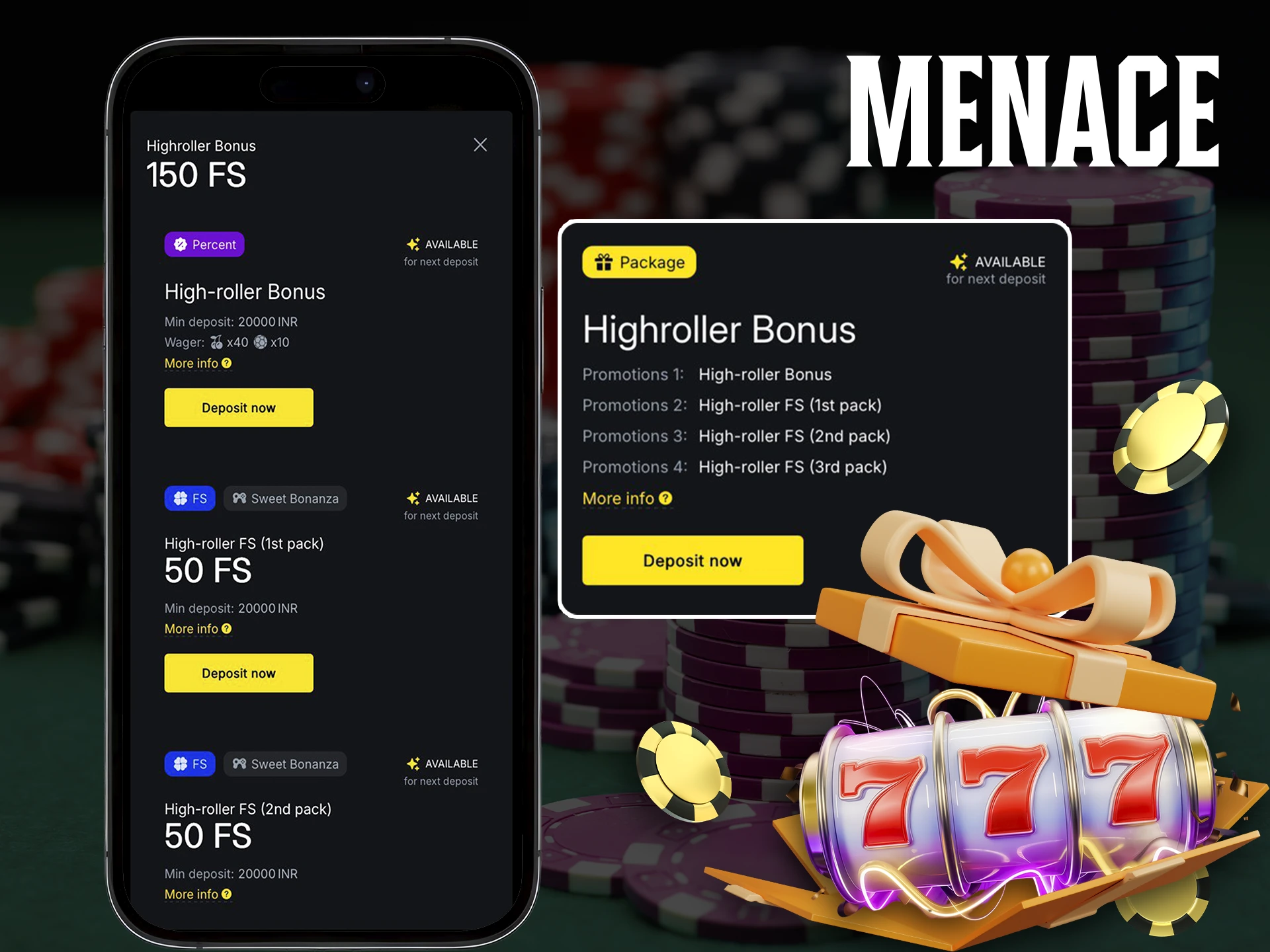 Get your Highroller bonus now in the Menace King app.