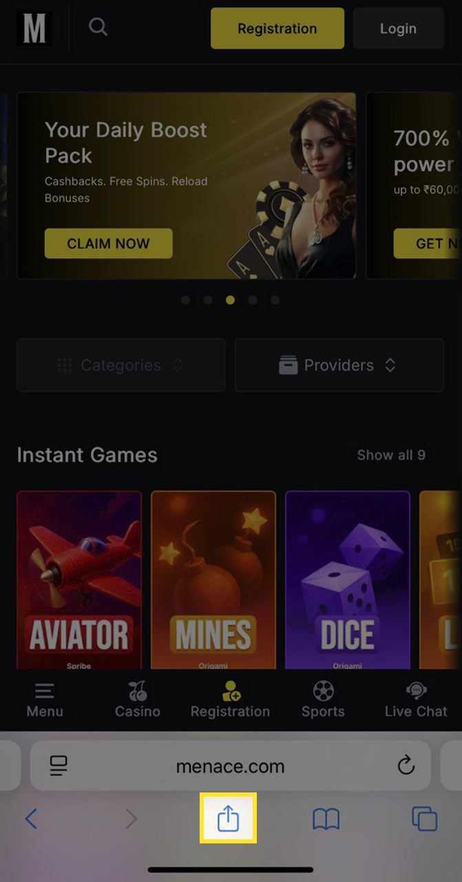 Go to the Menace King website in Safari.