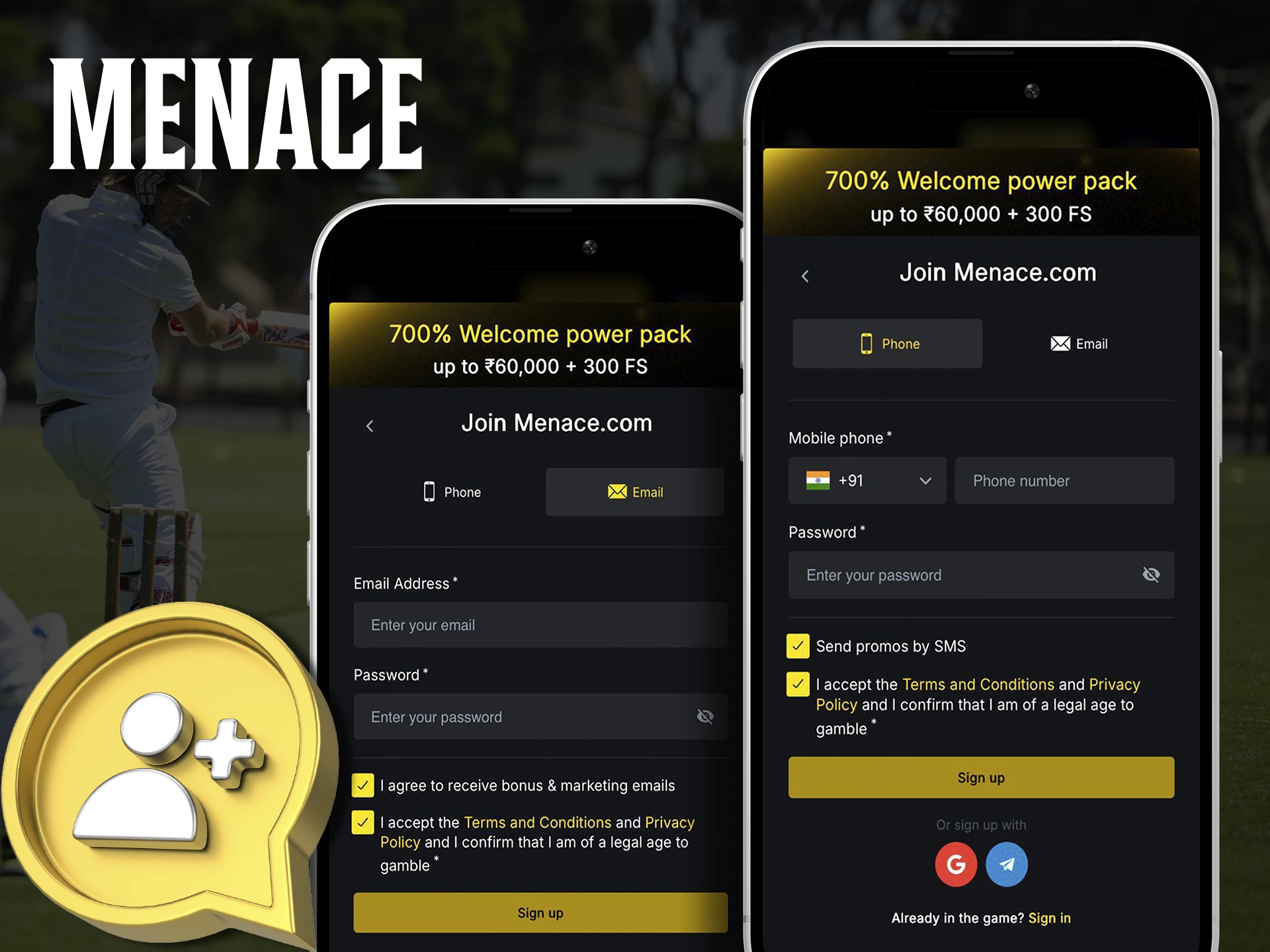 Use the Menace King app to create a personal account.