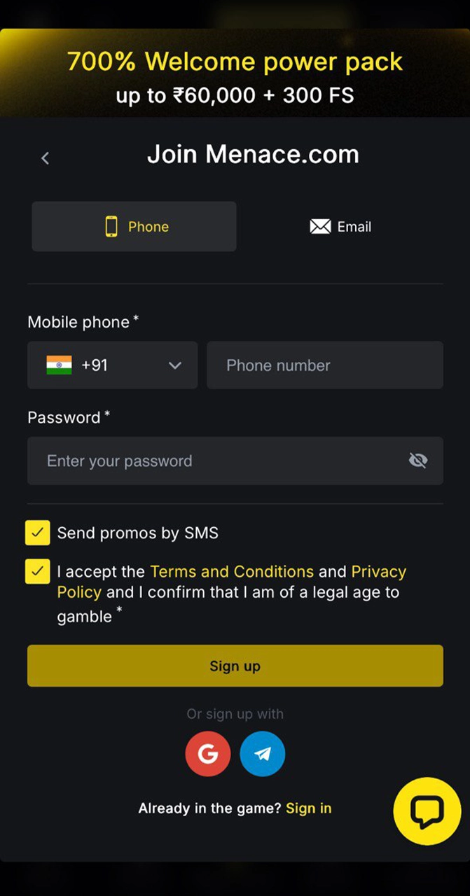 Create an account on the Menace King app to start betting.