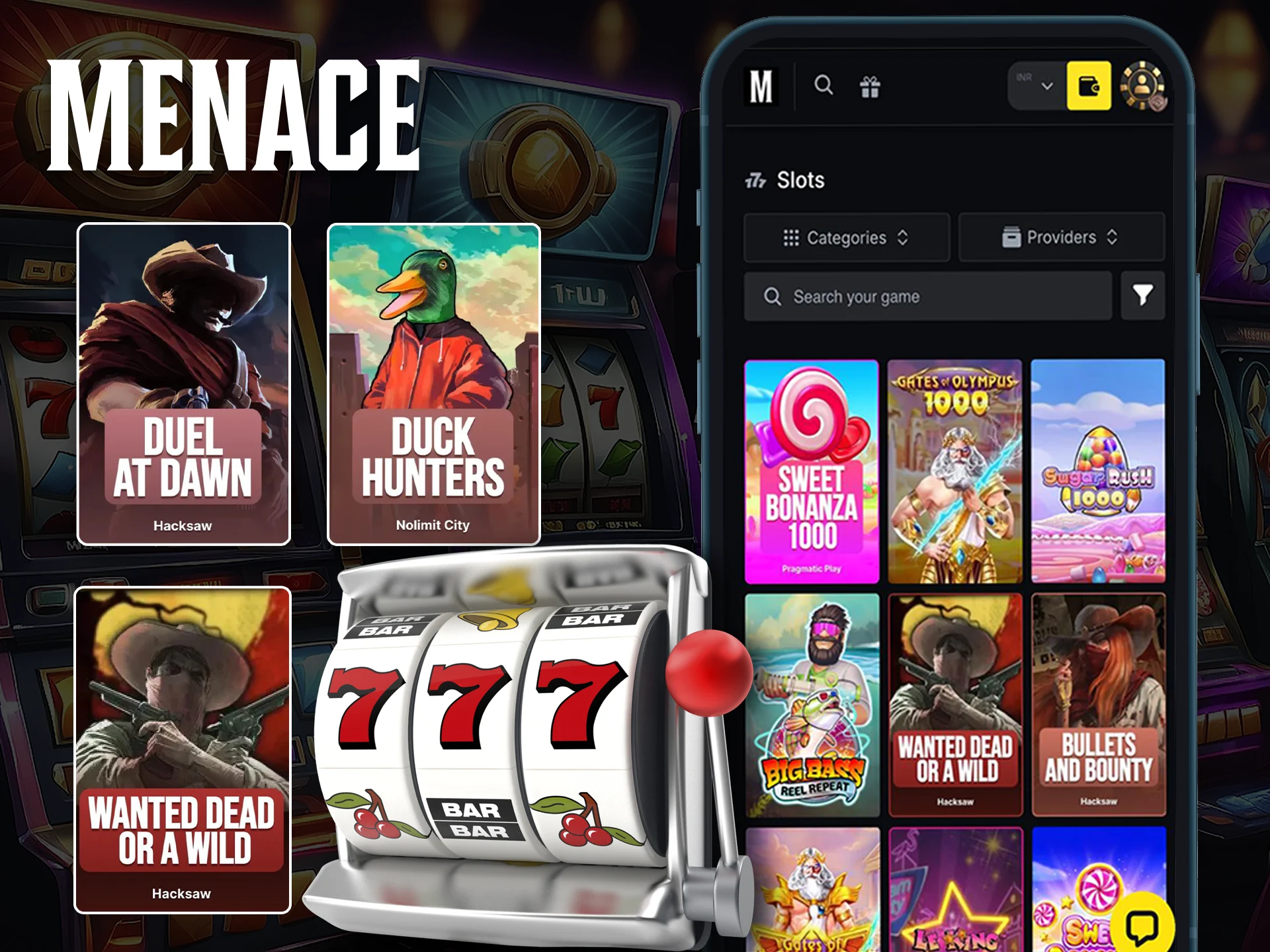 Choose winning slot games to win in the Menace King app.