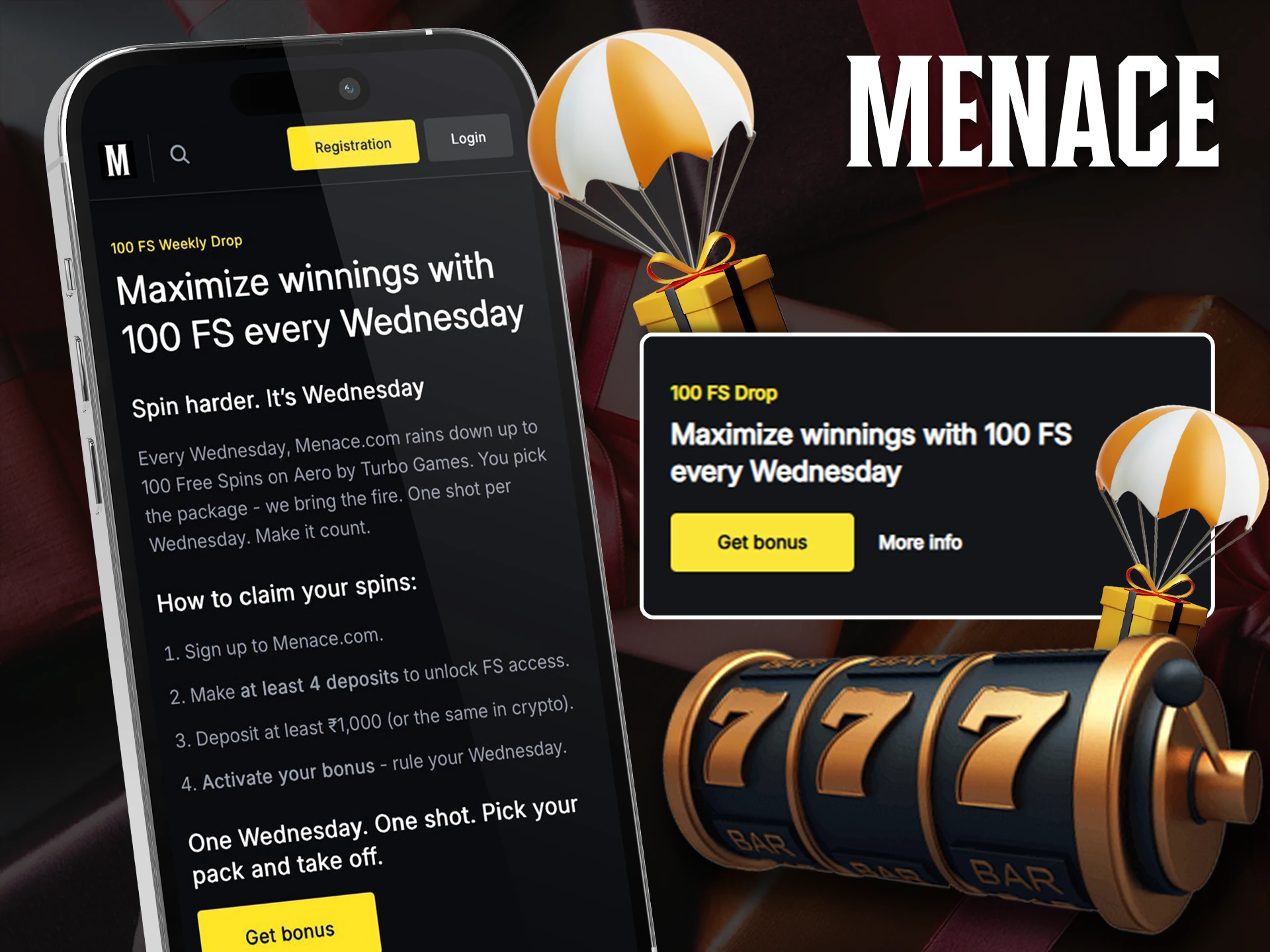 Get free spins for betting in the Menace King app.