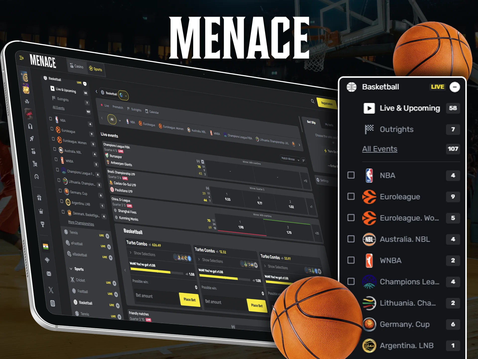 Predict the outcomes of basketball matches to win in Menace King.