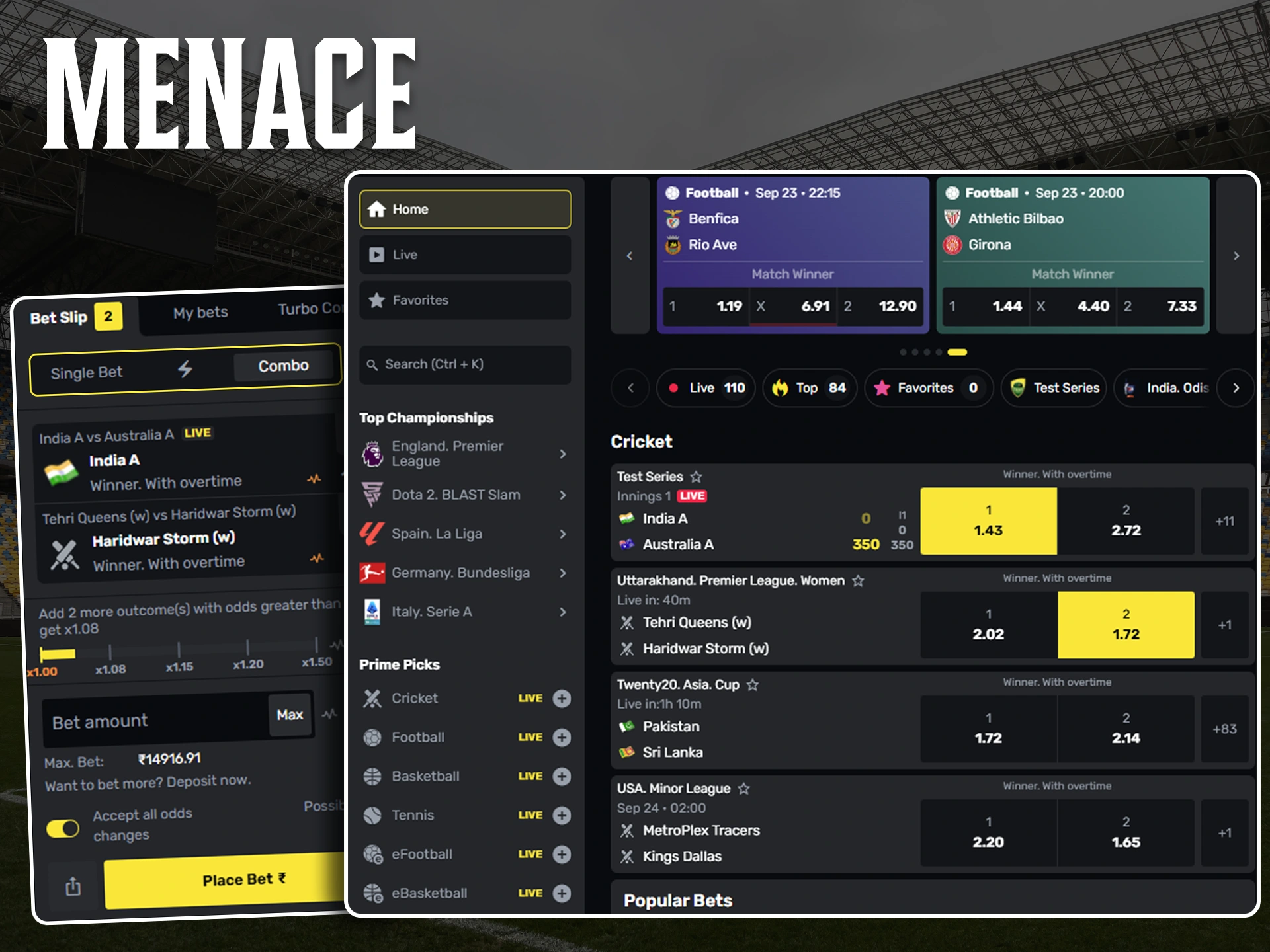 Use the options available at Menace King for betting.