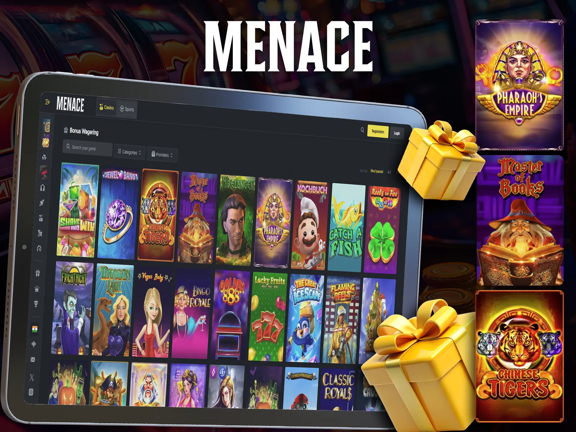 Get bonus spins and win in Menace King games.