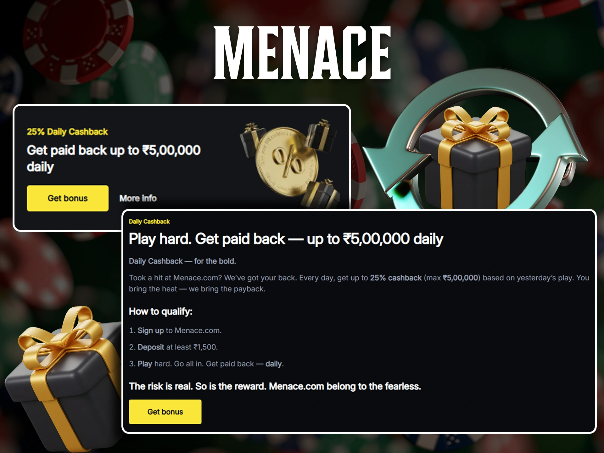 Get cashback on your bets with a bonus from Menace King.