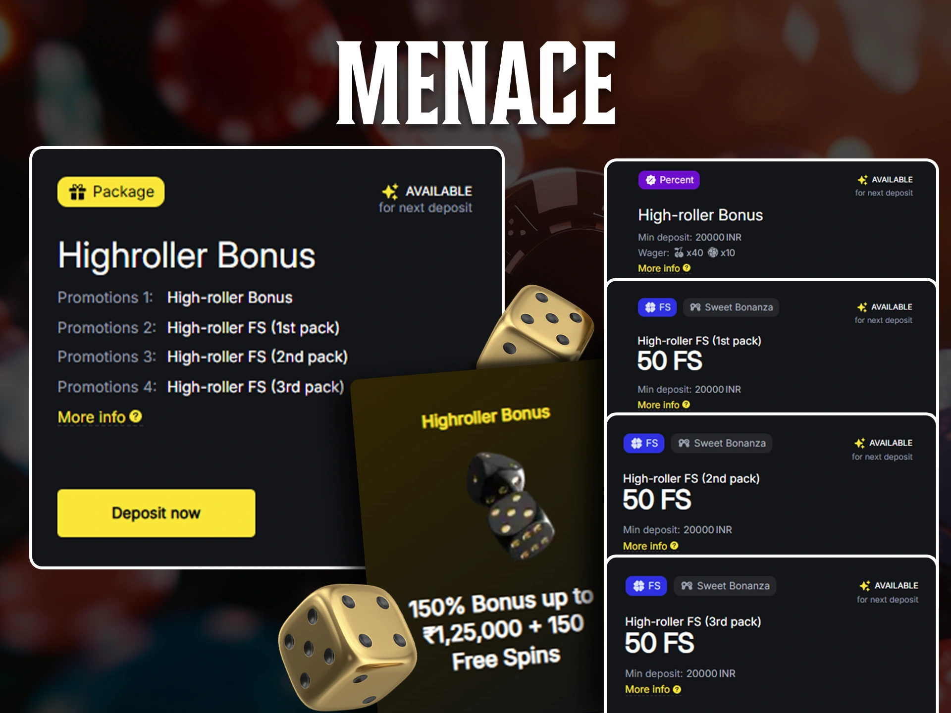 Get the High Roller Bonus Package from Menace King.