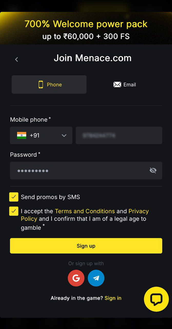 Complete all the steps to register an account on the Menace King page.