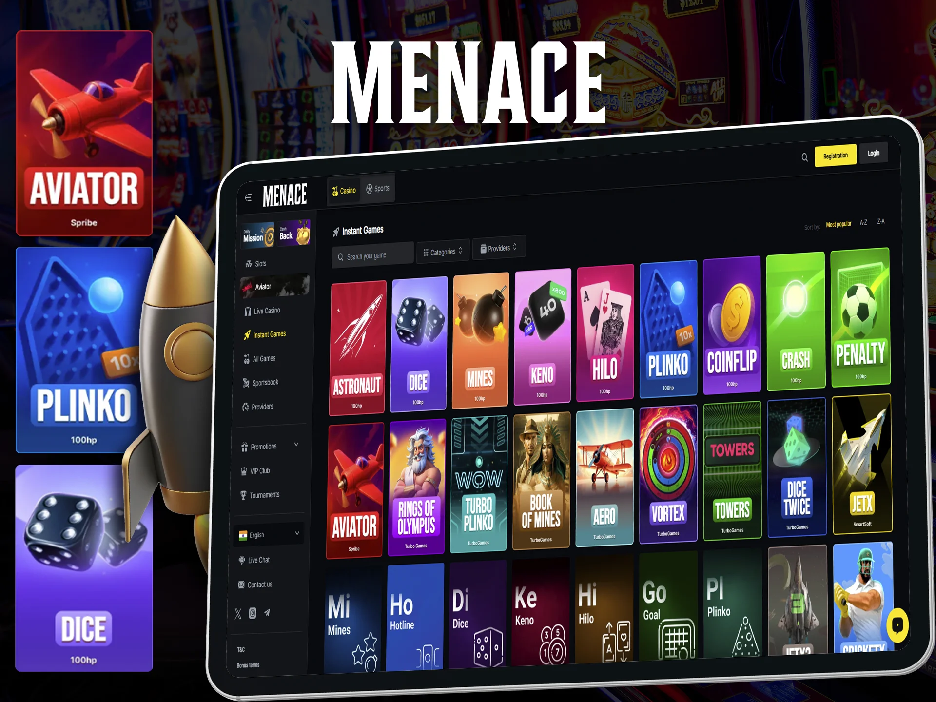 Get the best multipliers on Instant games only at Menace King.