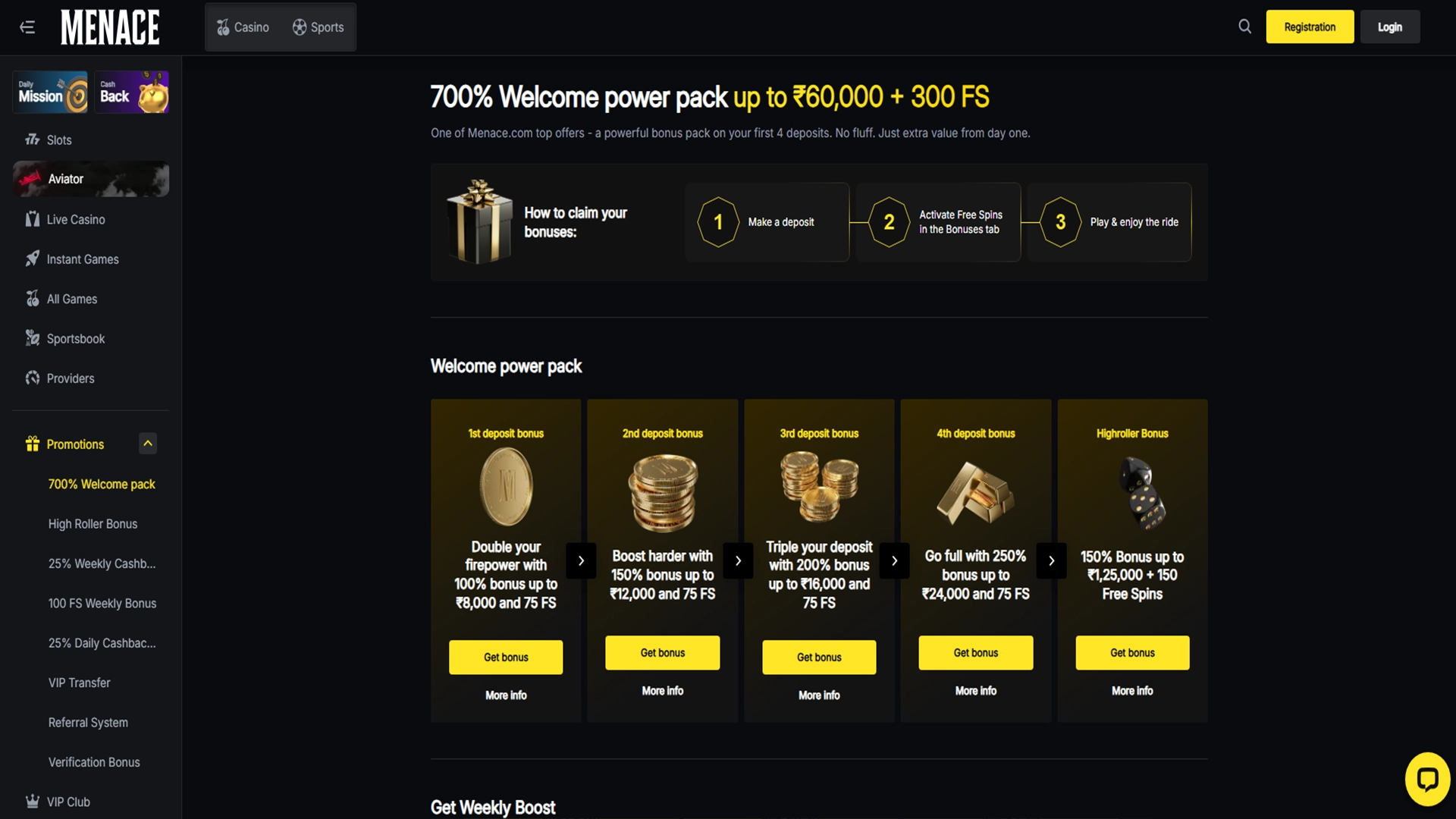 Menace King awaits you with a wide range of bonuses.