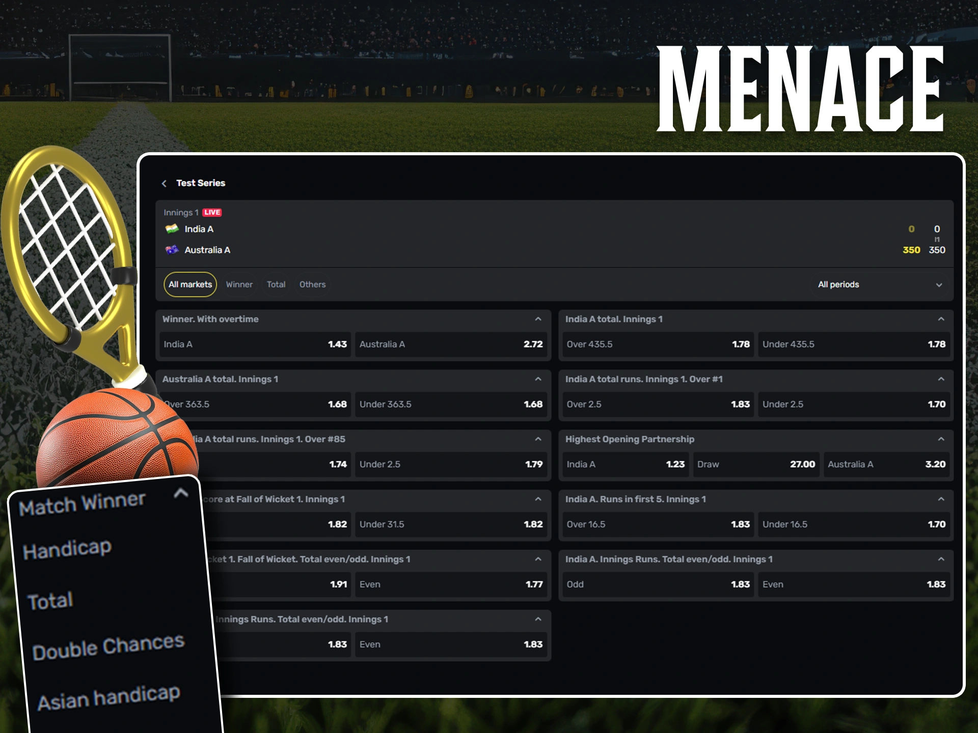 Select the appropriate bet types for the desired tournament in Menace King.