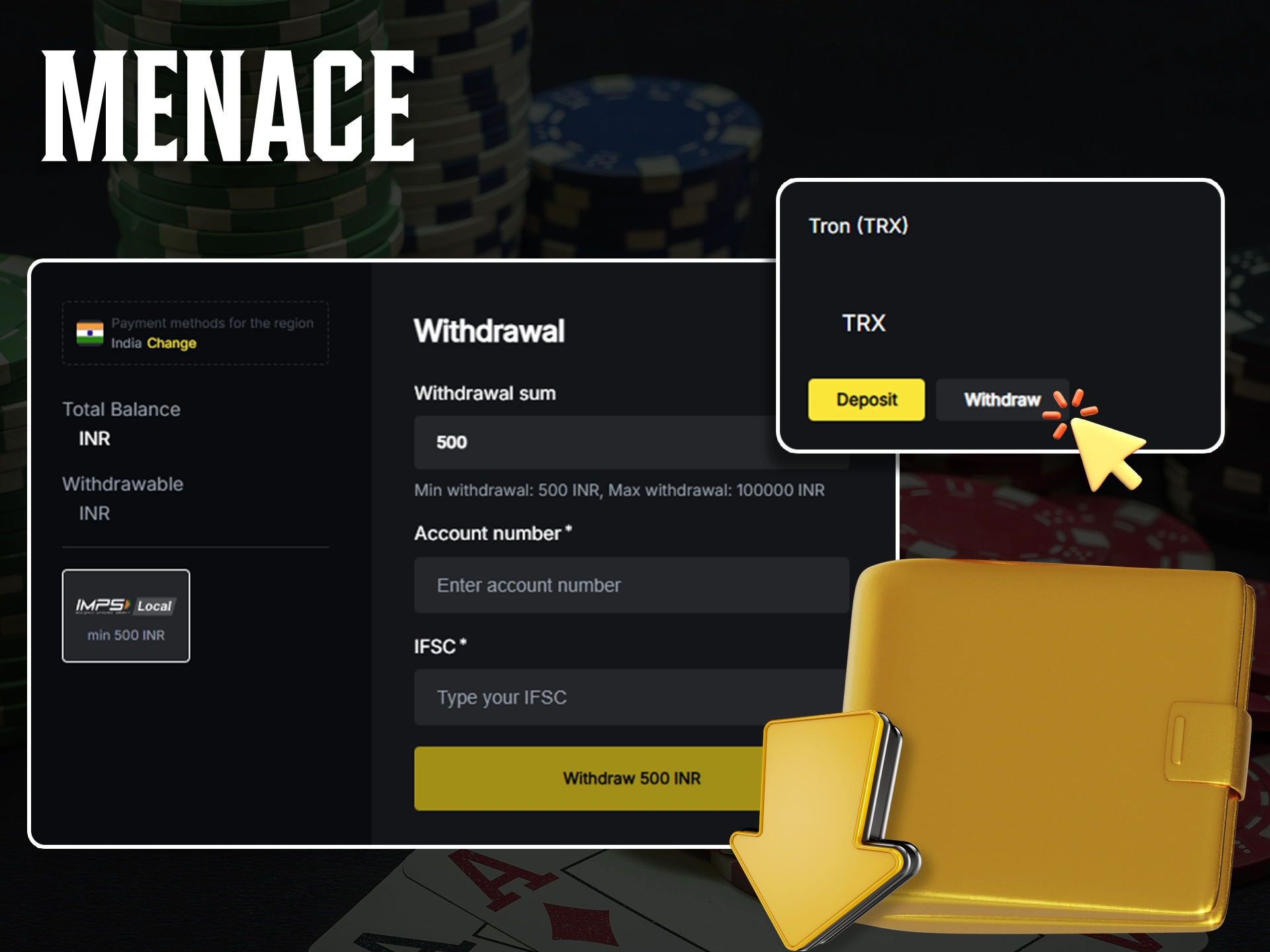Get instant winnings transfers only at Menace King.