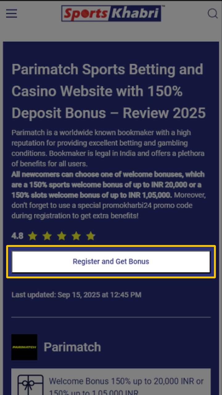 Use the Sportskhabri link to register at Parimatch.