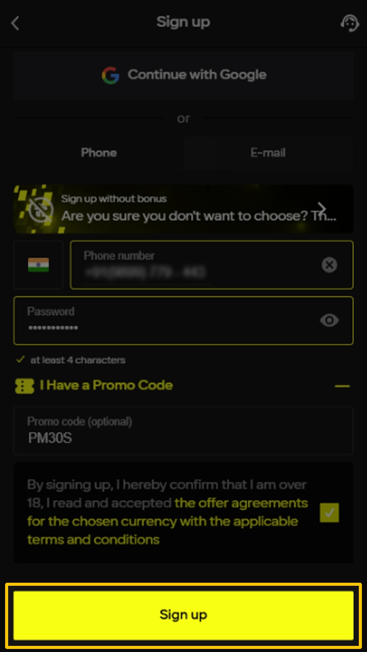Press the Sign up button and enjoy betting at Parimatch.
