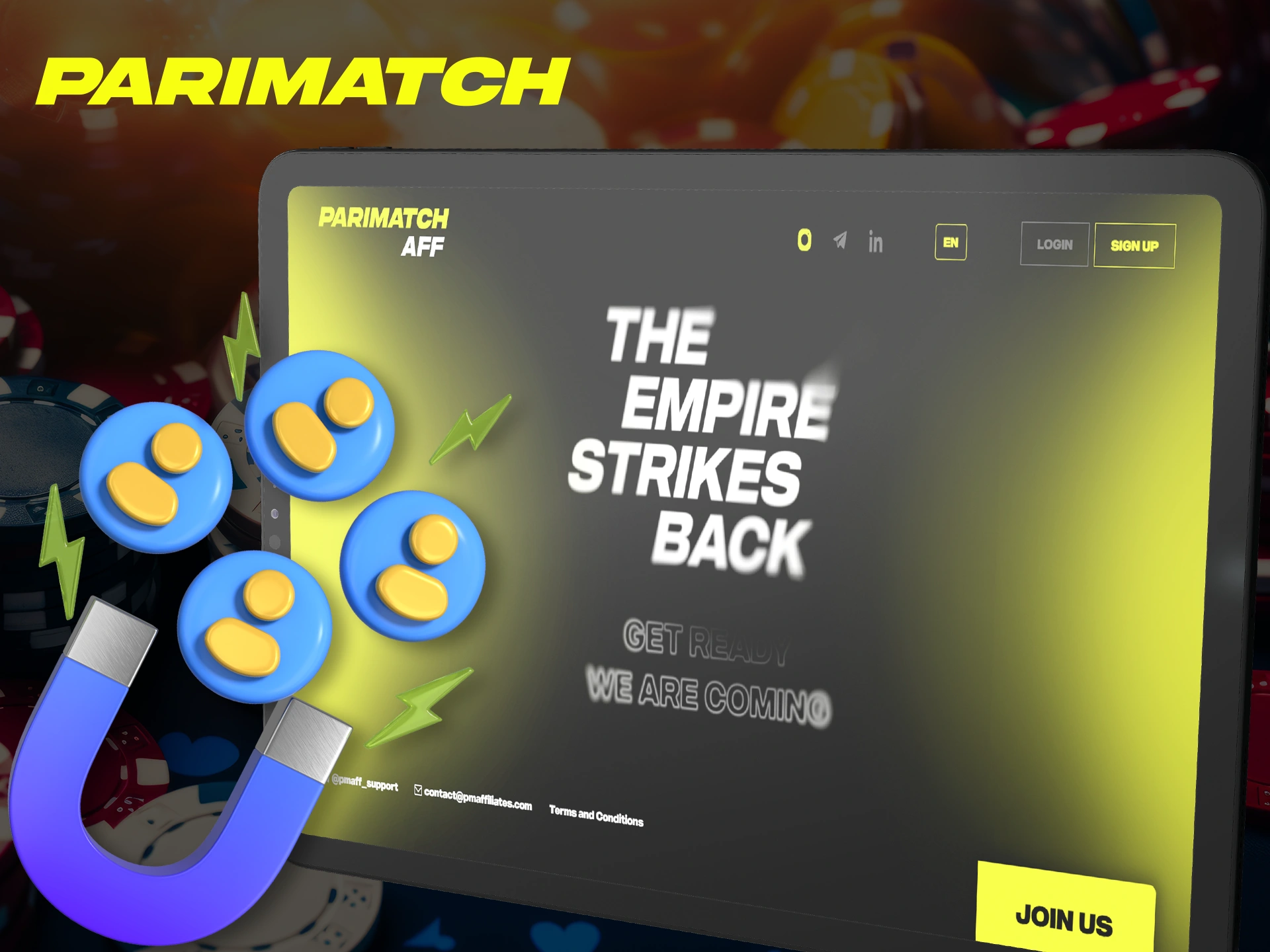 Join the Parimatch affiliate program and receive bonuses for referring people.