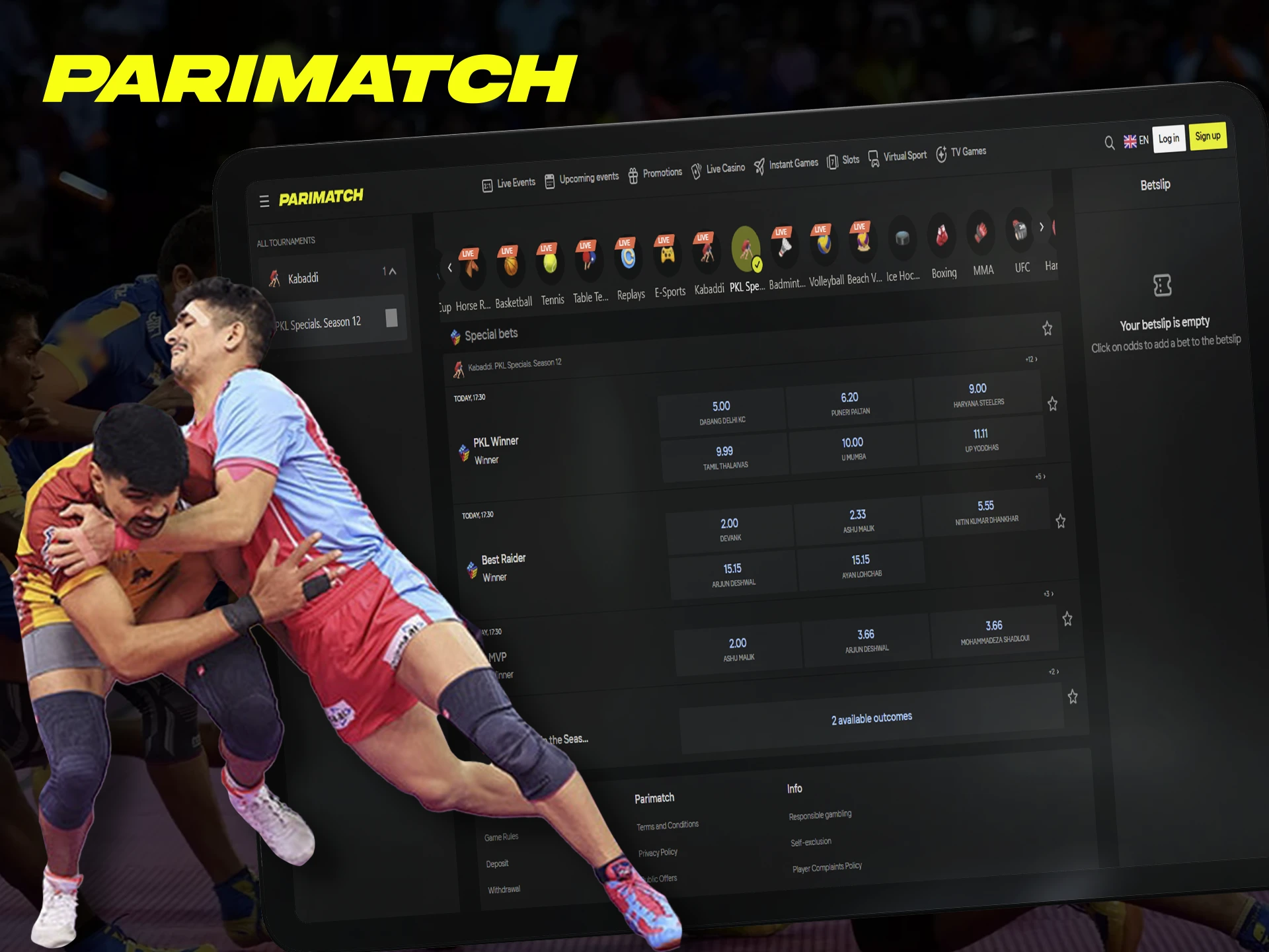 Get started with kabaddi betting at Parimatch.