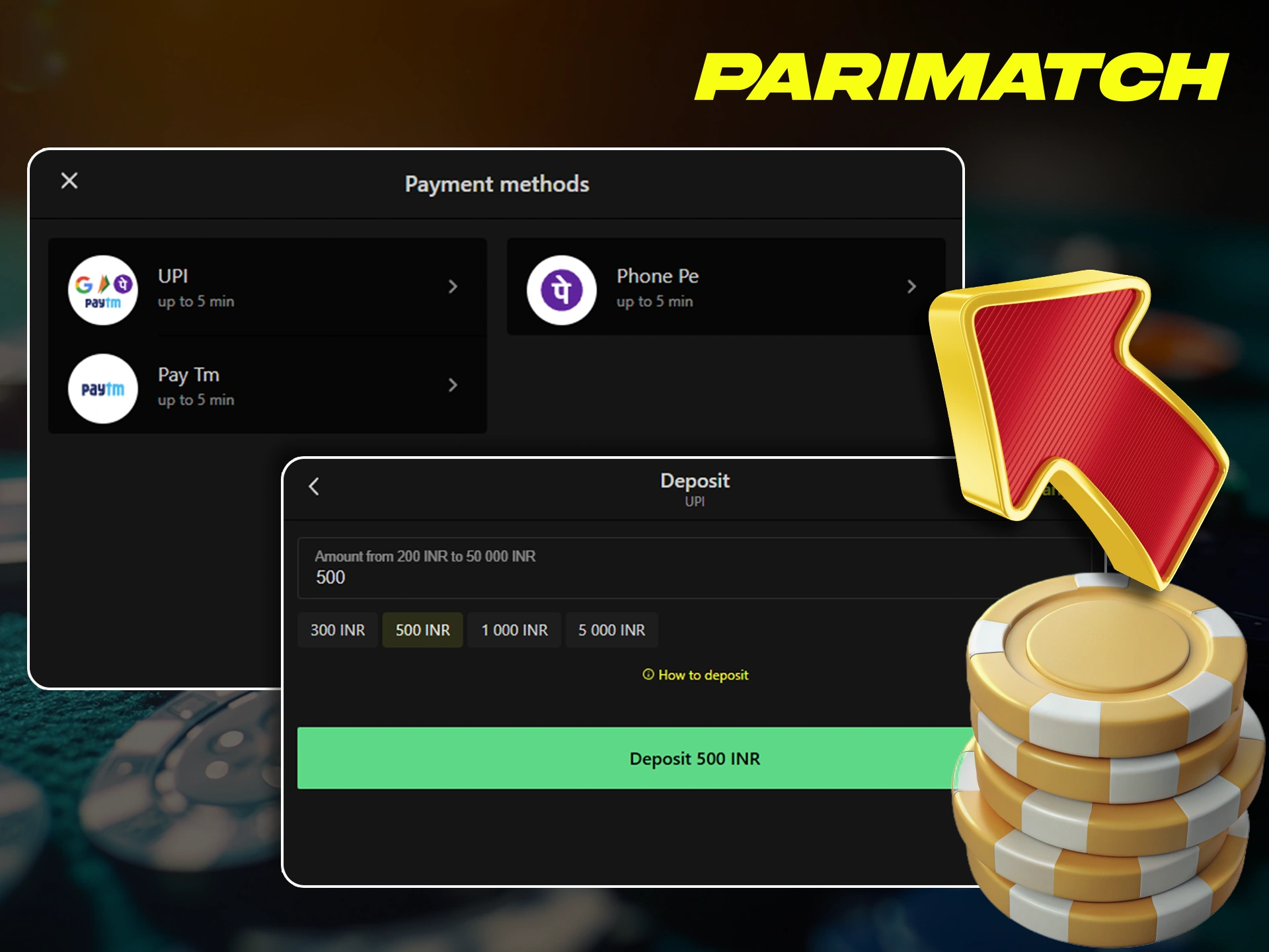 Easily fund your Parimatch account and kick off your betting experience.