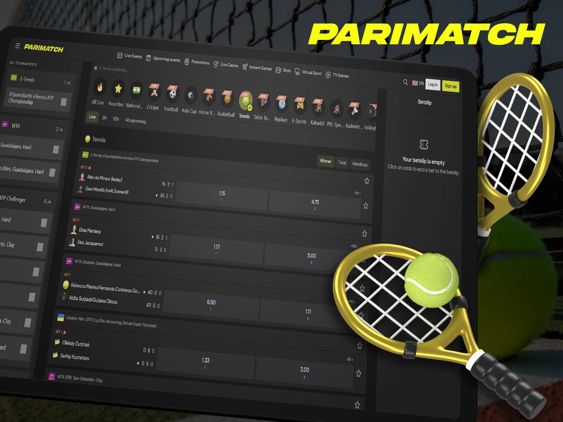 Bet on the top tennis matches and events at Parimatch.