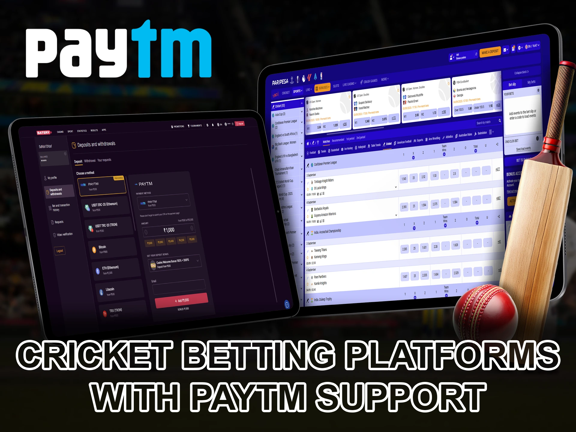 Place your bet on cricket at your chosen bookmaker using PayTm.
