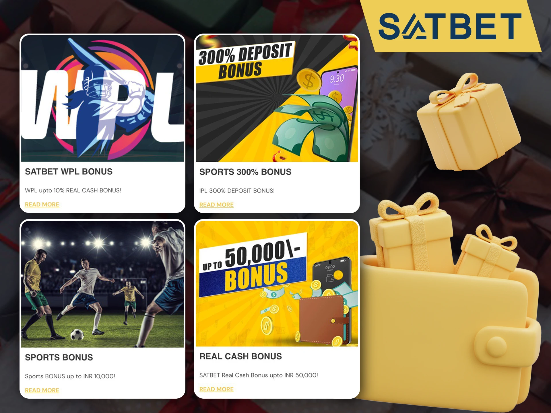 Top up your Satbet account and get bonuses for your bets.