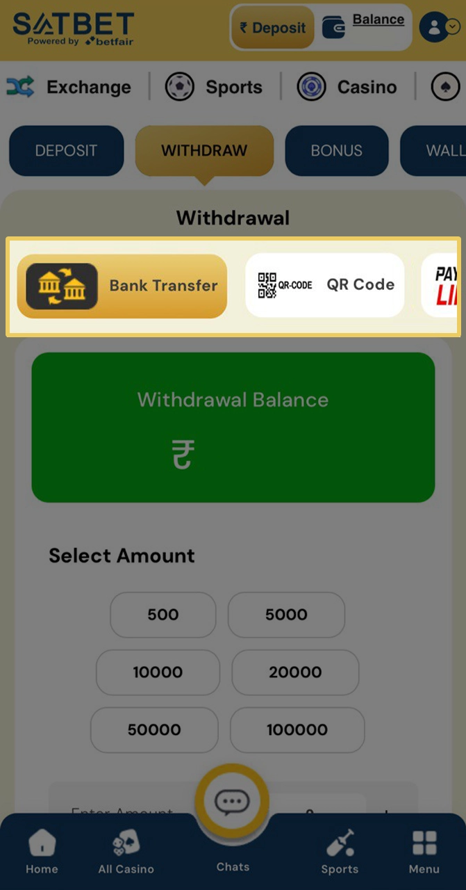 Choose a convenient method for withdrawing your winnings from Satbet.