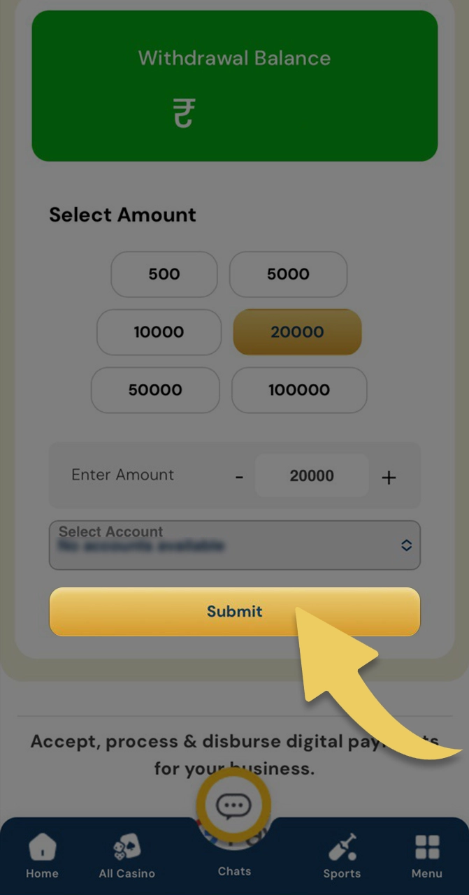 Confirm the withdrawal of winnings from your Satbet account.