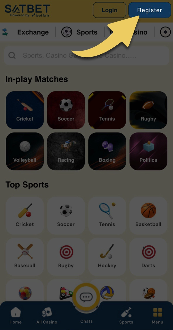 Start registering an account by clicking the button on the Satbet app.