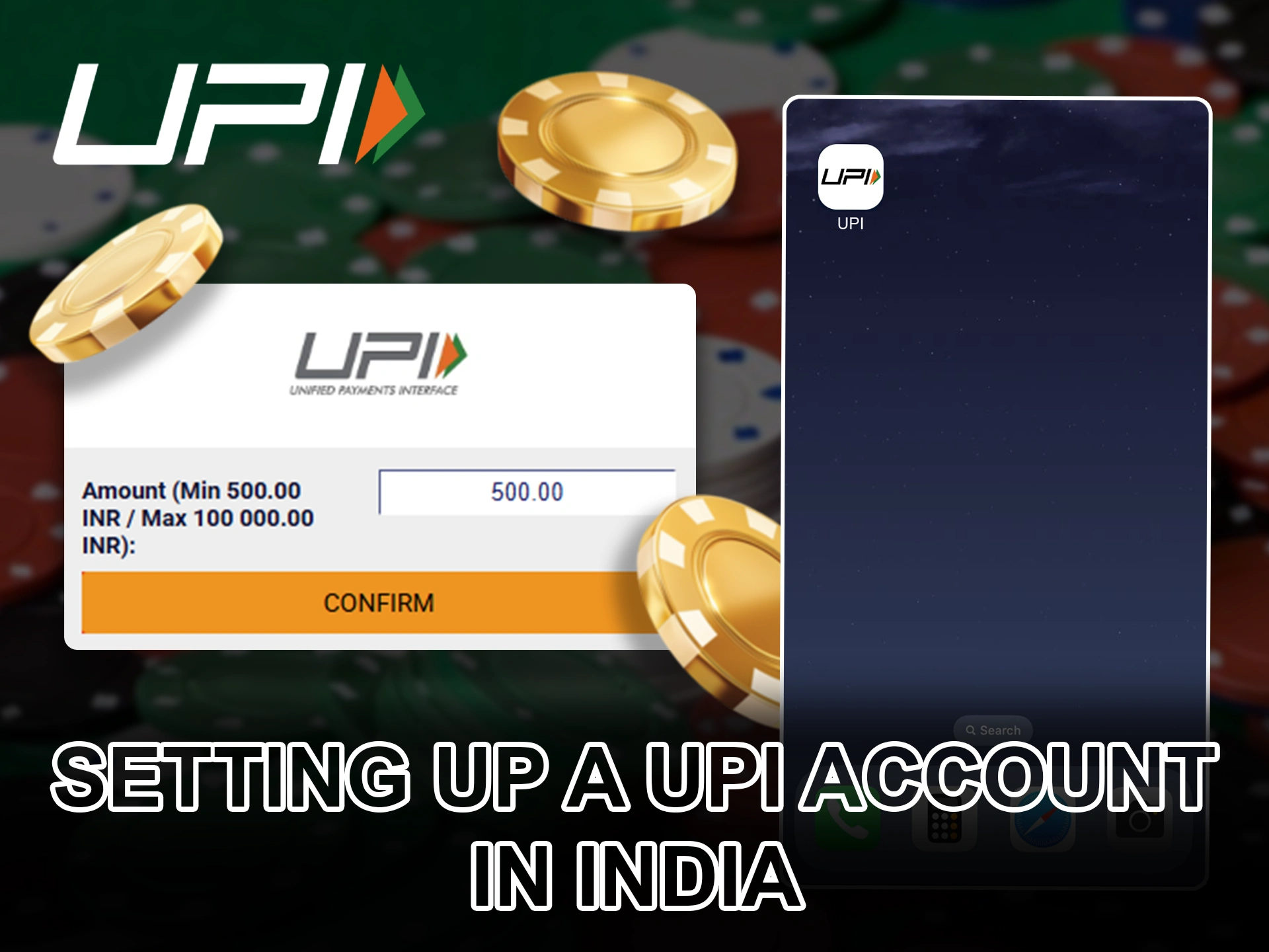 Complete the UPI account settings to top up your bookmaker account.