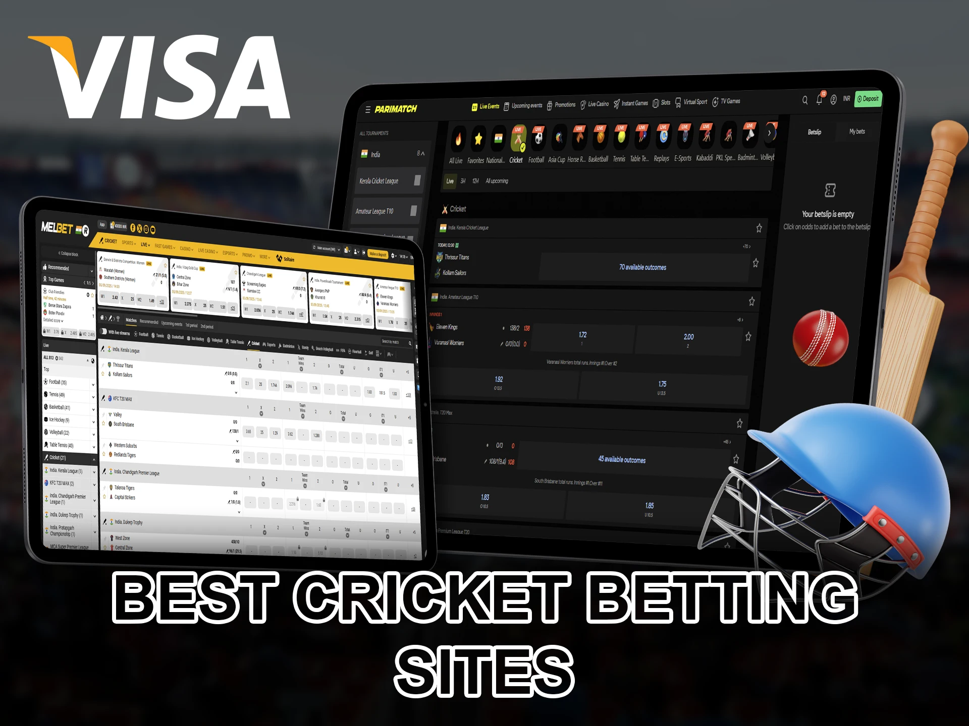 Make cricket predictions with Visa-supported bookmakers.