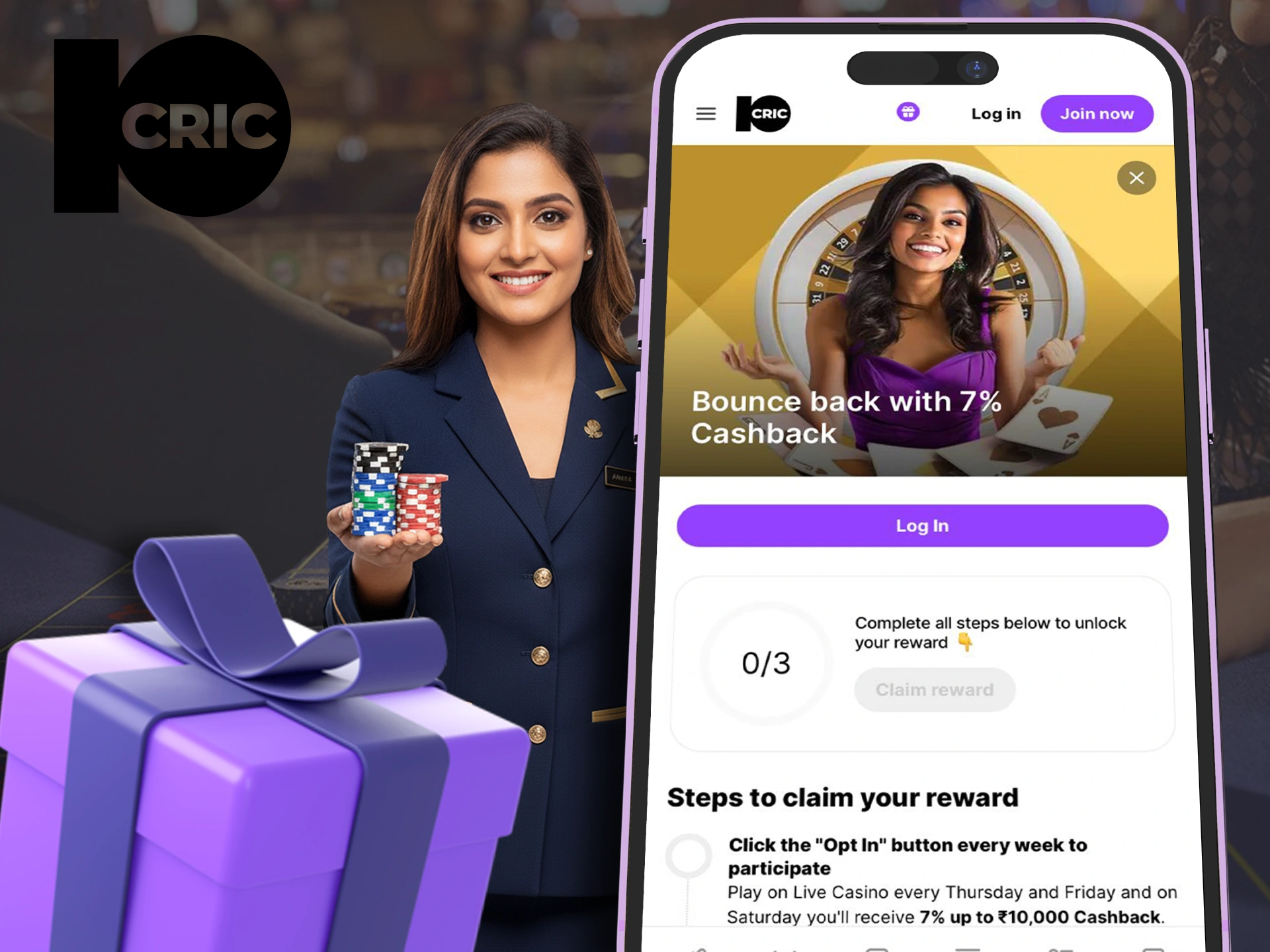 Play casino and get back your losing bets with 10Cric bonus.