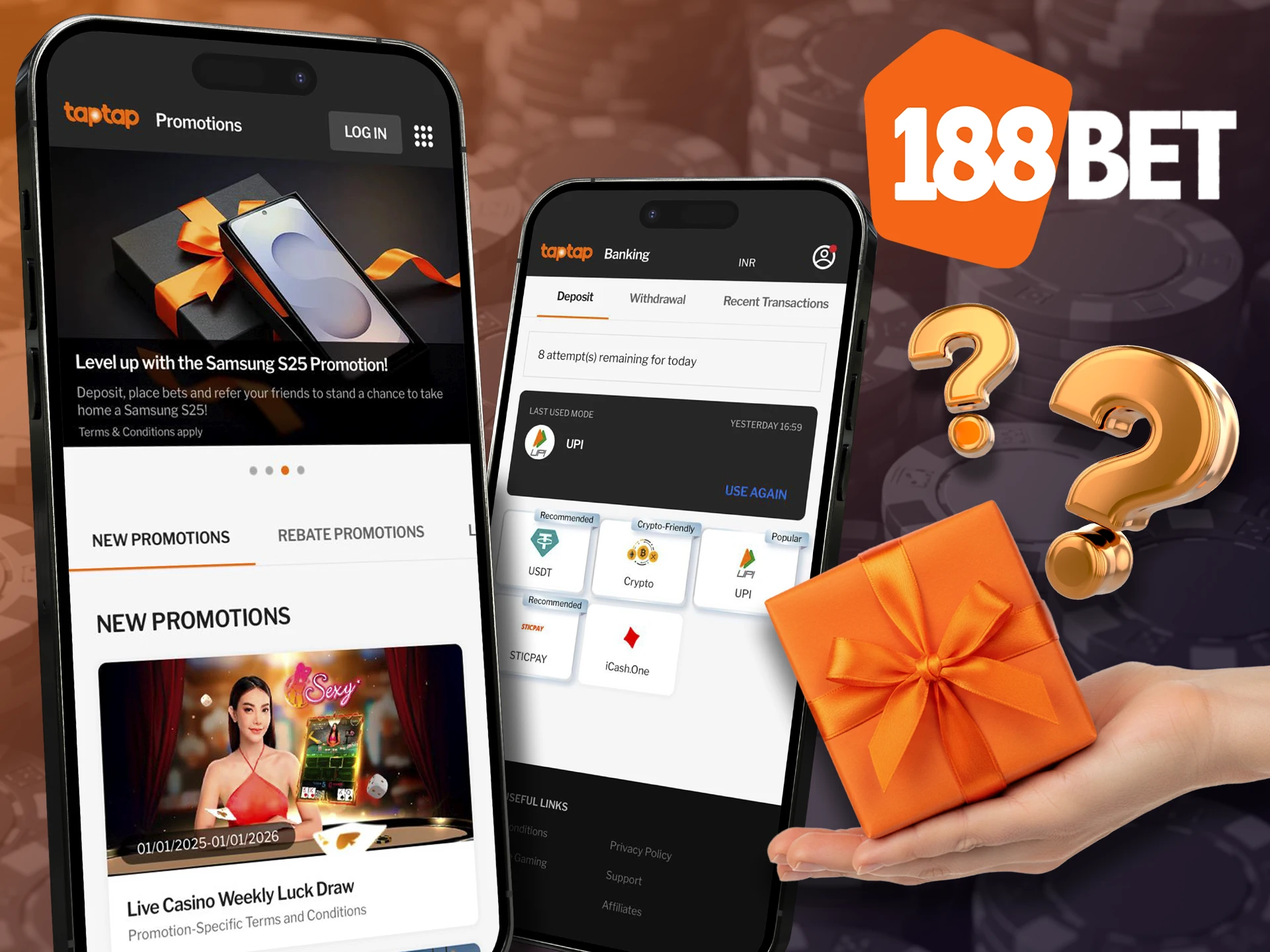 Find out how to get bonuses from 188bet in the app.