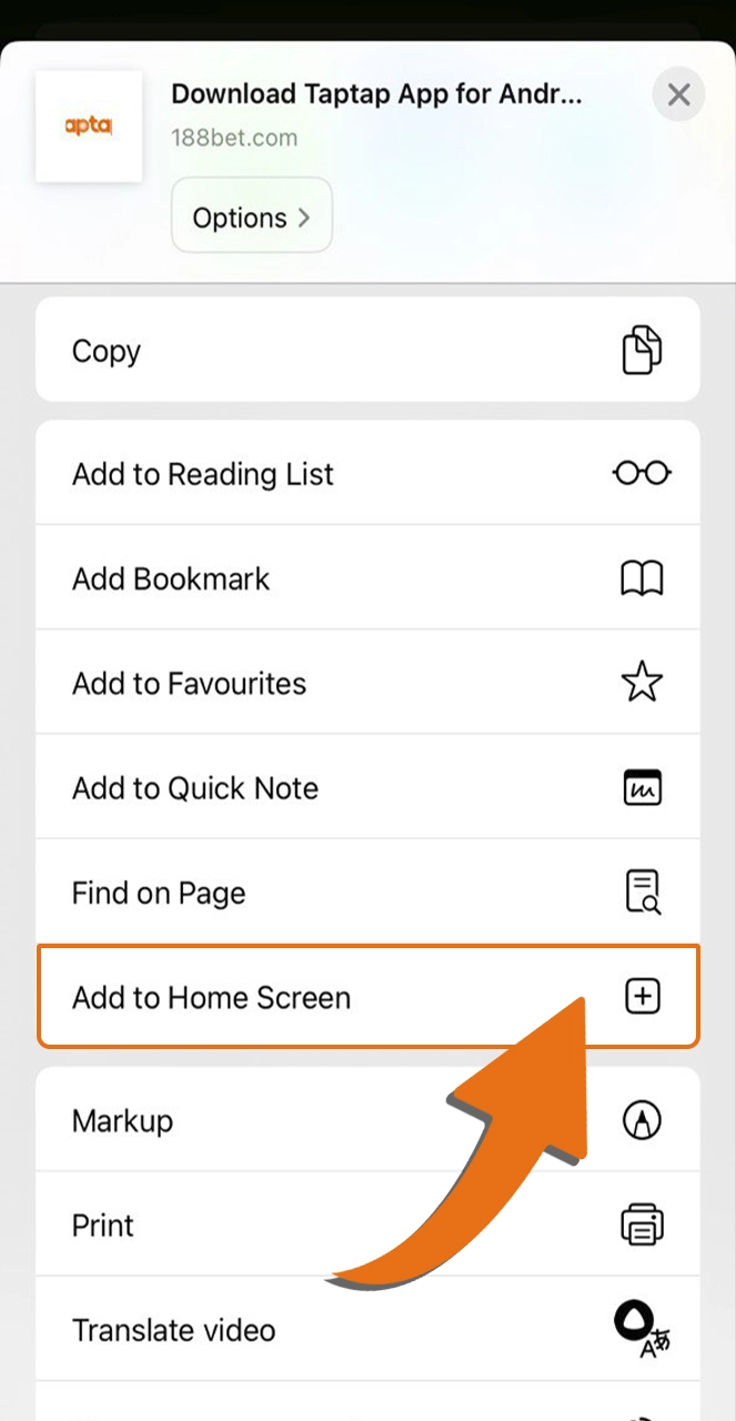Add 188bet to your home screen using share.