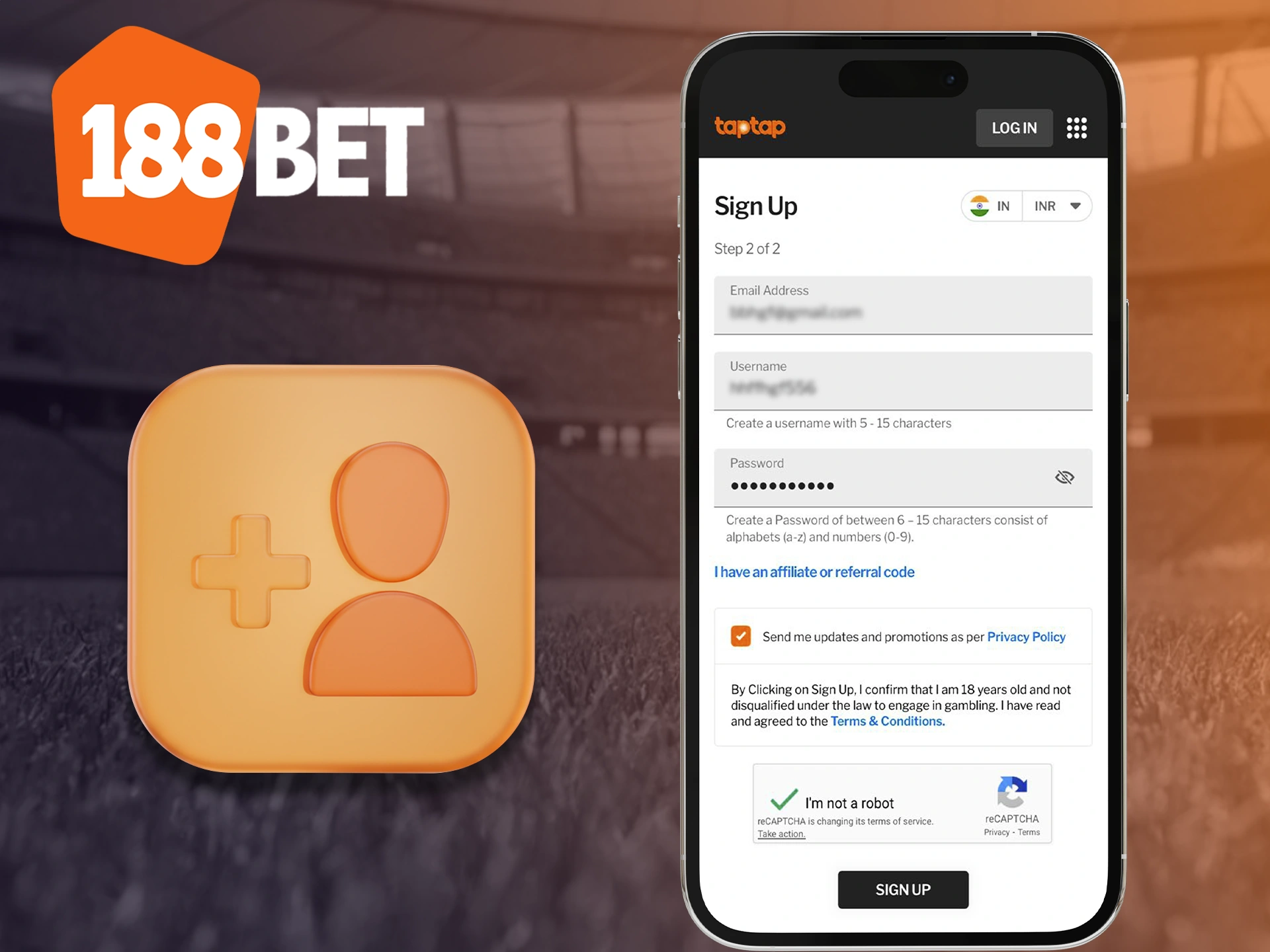 Create a personal account for safe betting in the 188bet app.